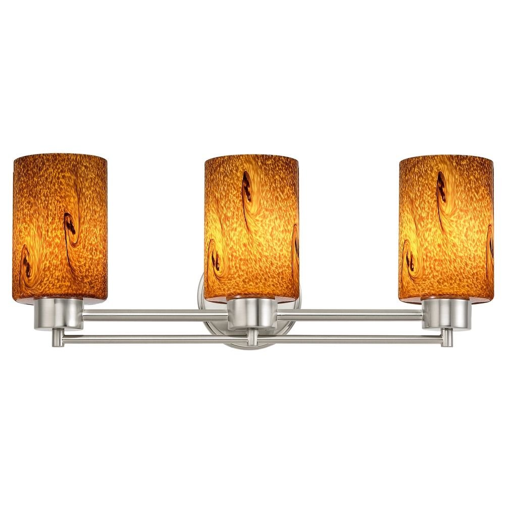 Modern Bathroom Light Fixture - Brown Art Glass Shade with Satin Nickel Finish for Vanity, Powder Room & Spa Decor