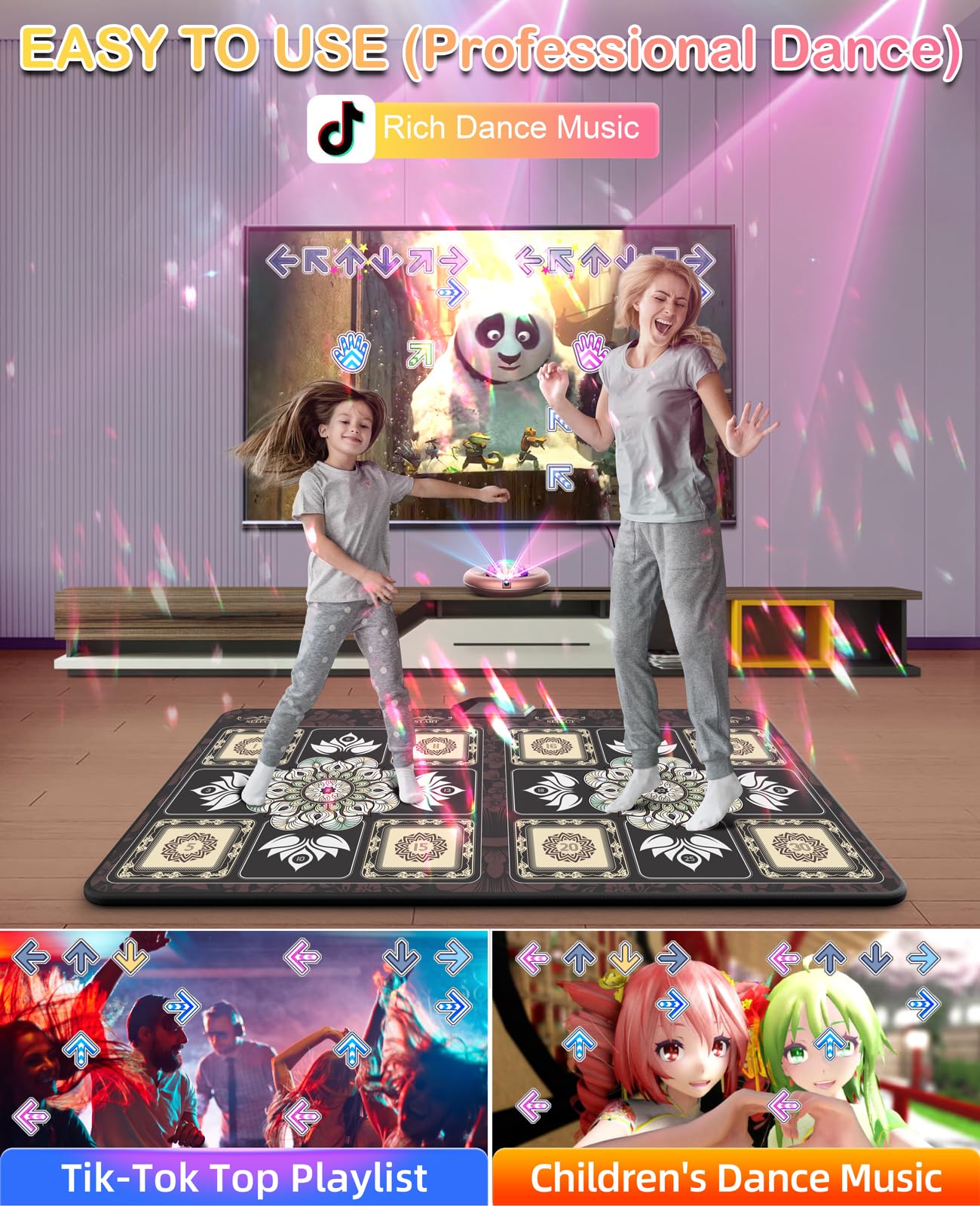 Wireless Electronic Dance Mat for TV - Non-Slip Wrinkle-Free TikTok Dance Game Pad with Camera | Plug & Play Exercise Mat for Kids & Adults | Perfect Christmas Gift for Boys & Girls | Great for Family Fun, Fitness Workouts & Party Games