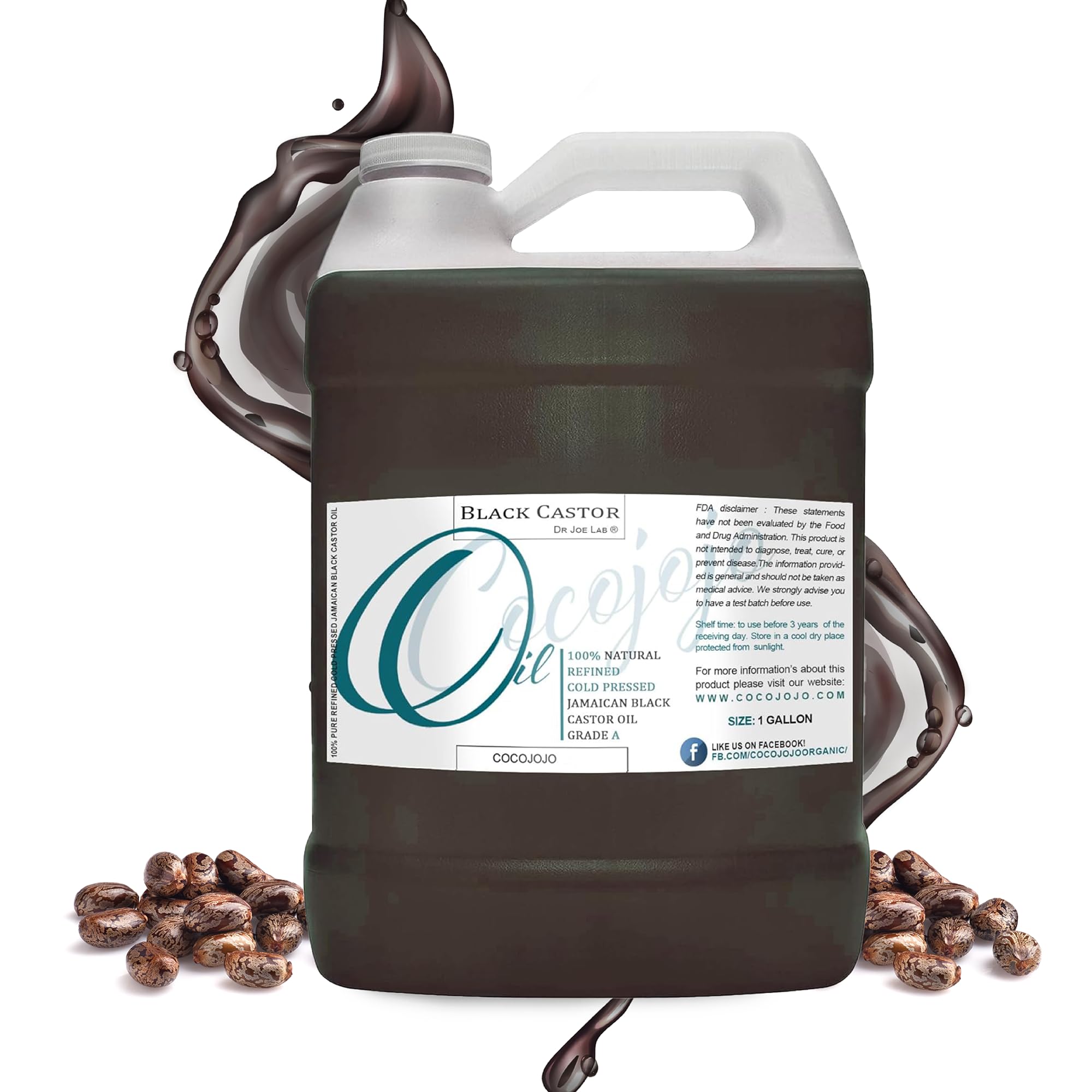 Dr Joe Lab Smoky Jamaican Black Castor Oil - Pure, Unrefined, Cold Pressed, Natural Hair & Skin Remedy - 1 Gallon Bulk - Non-GMO, Paraben-Free - For Hair Growth, Eyebrows, Eyelashes & Body Care - Perfect for Natural Hair Treatments & DIY Beauty Products