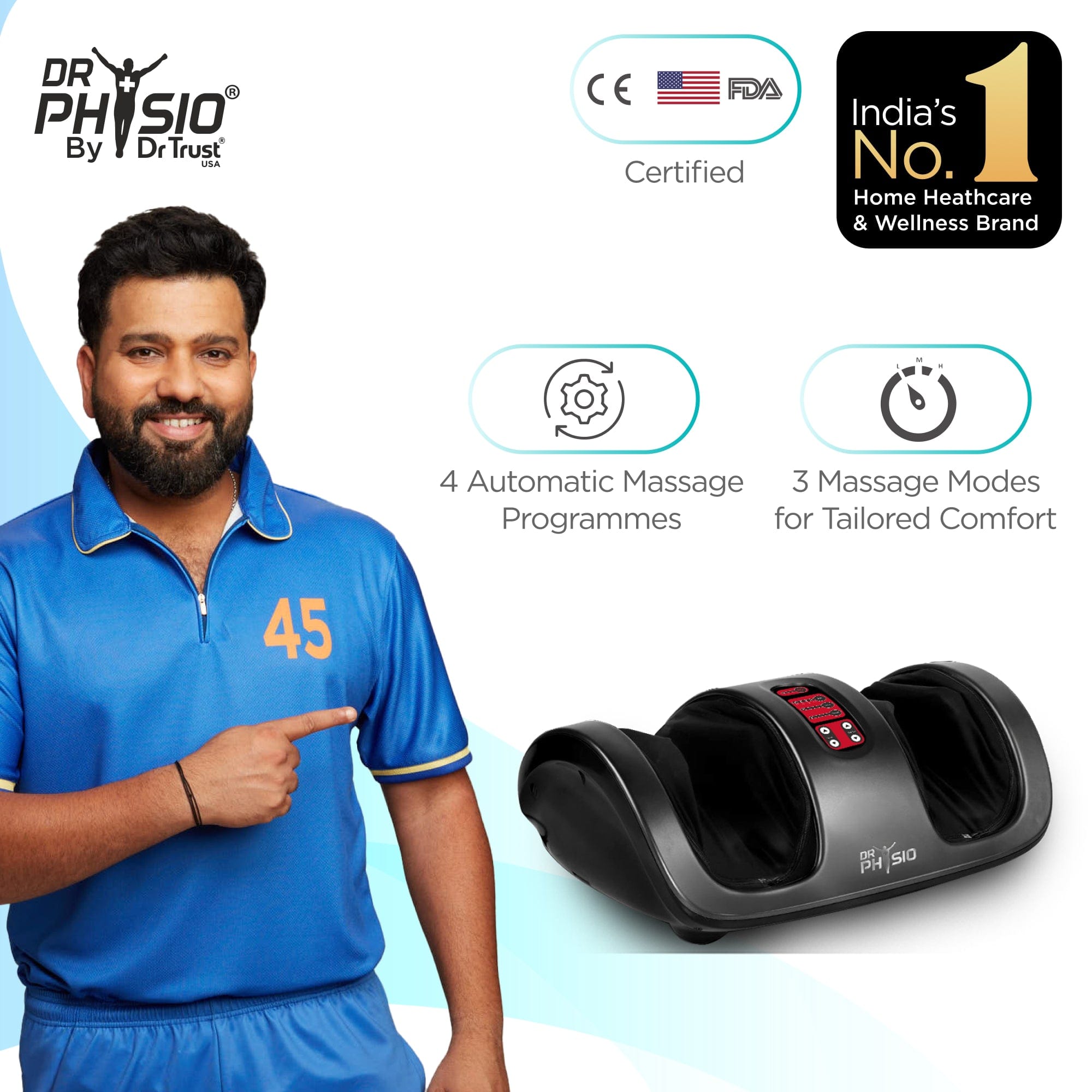 Dr Physio USA Electric Foot Massager with Kneading & Shiatsu Massage - Automatic Pain Relief Machine for Feet with Heat Therapy, Improves Blood Circulation - Perfect for Home Use, Relaxation & Recovery (Black)