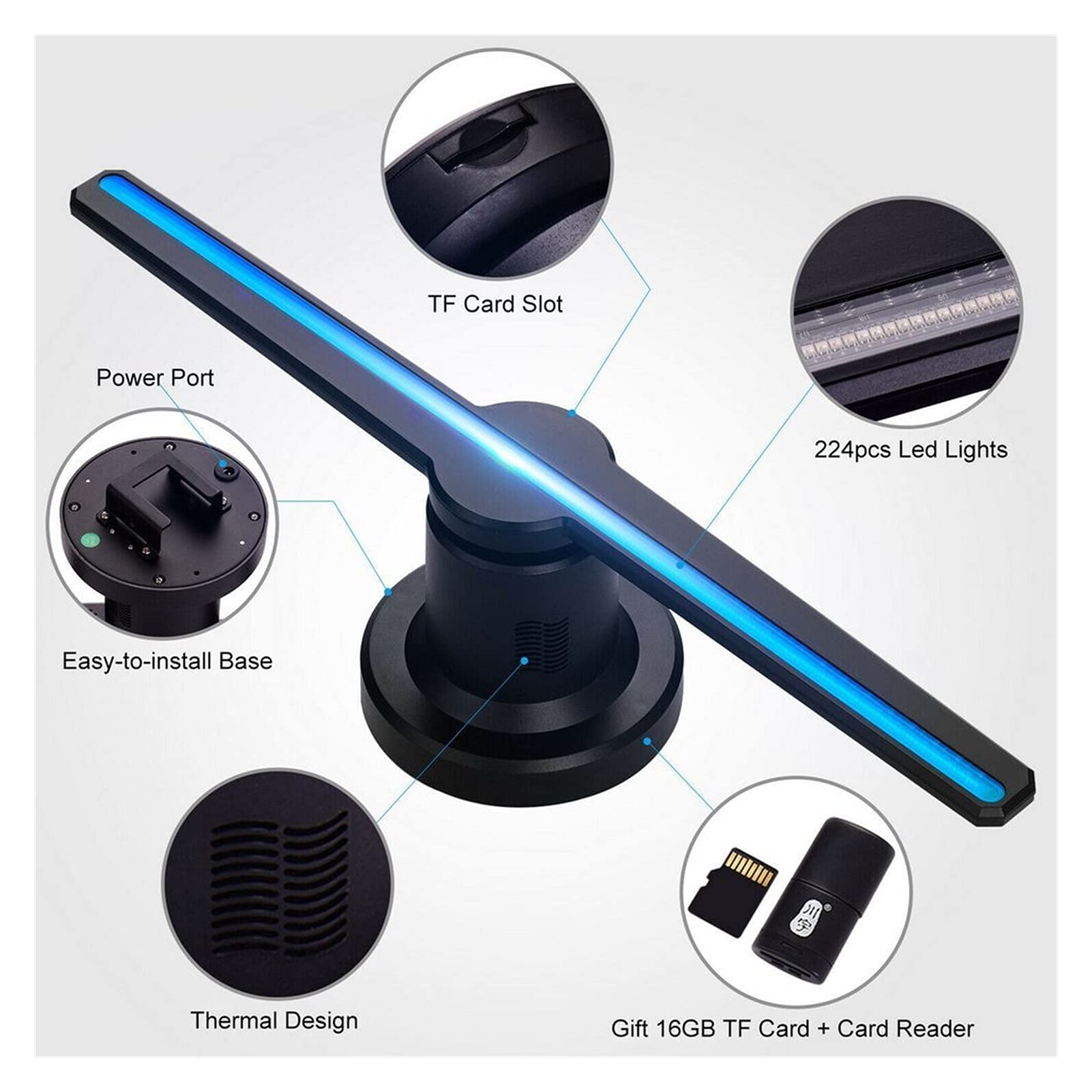 SunXTMY 3D Holographic LED Fan - Air Projection Advertising Display with Hologram Video Player | Perfect for Retail Stores, Trade Shows & Digital Signage