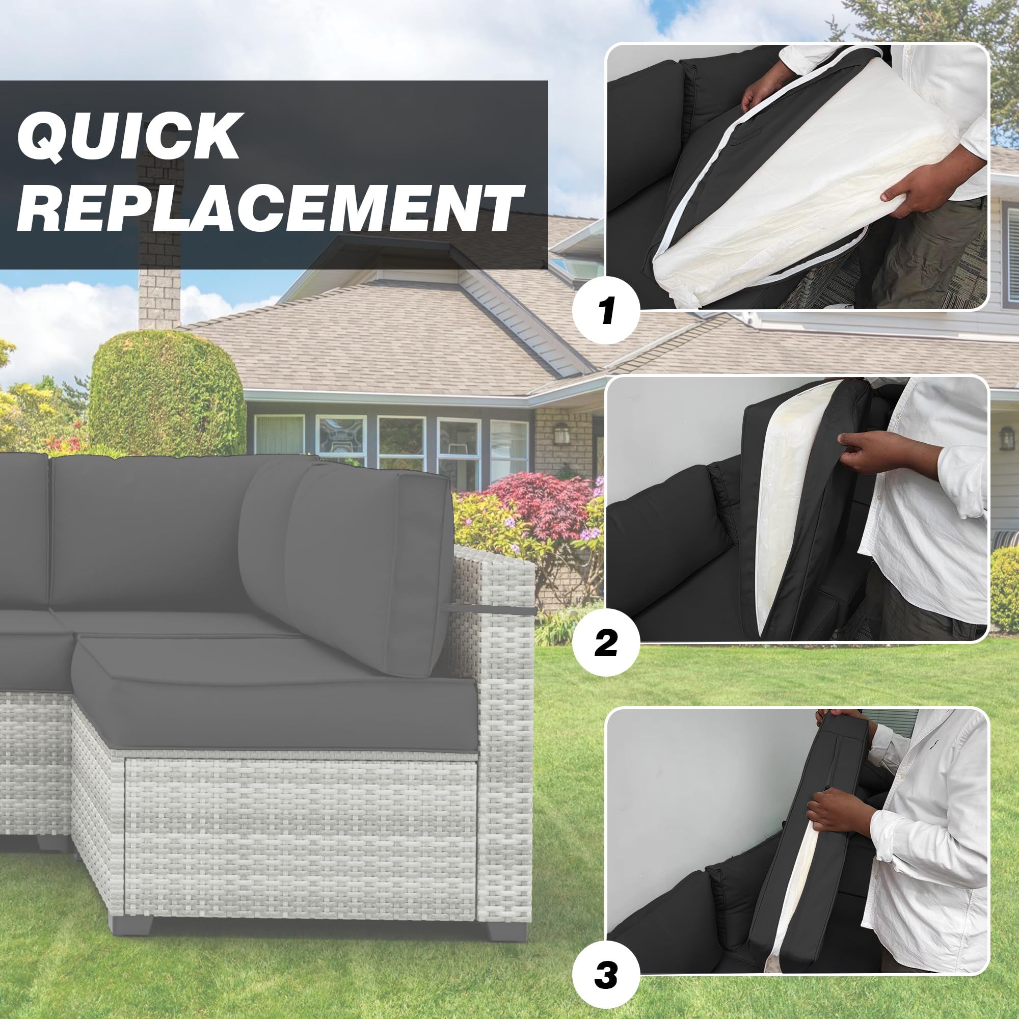 14-Piece Waterproof Outdoor Cushion Covers with Zipper - Replacement Slipcovers for Patio Furniture, Sofa & Couch (3 Sizes) - Perfect for Backyard, Deck, Poolside & Garden Use