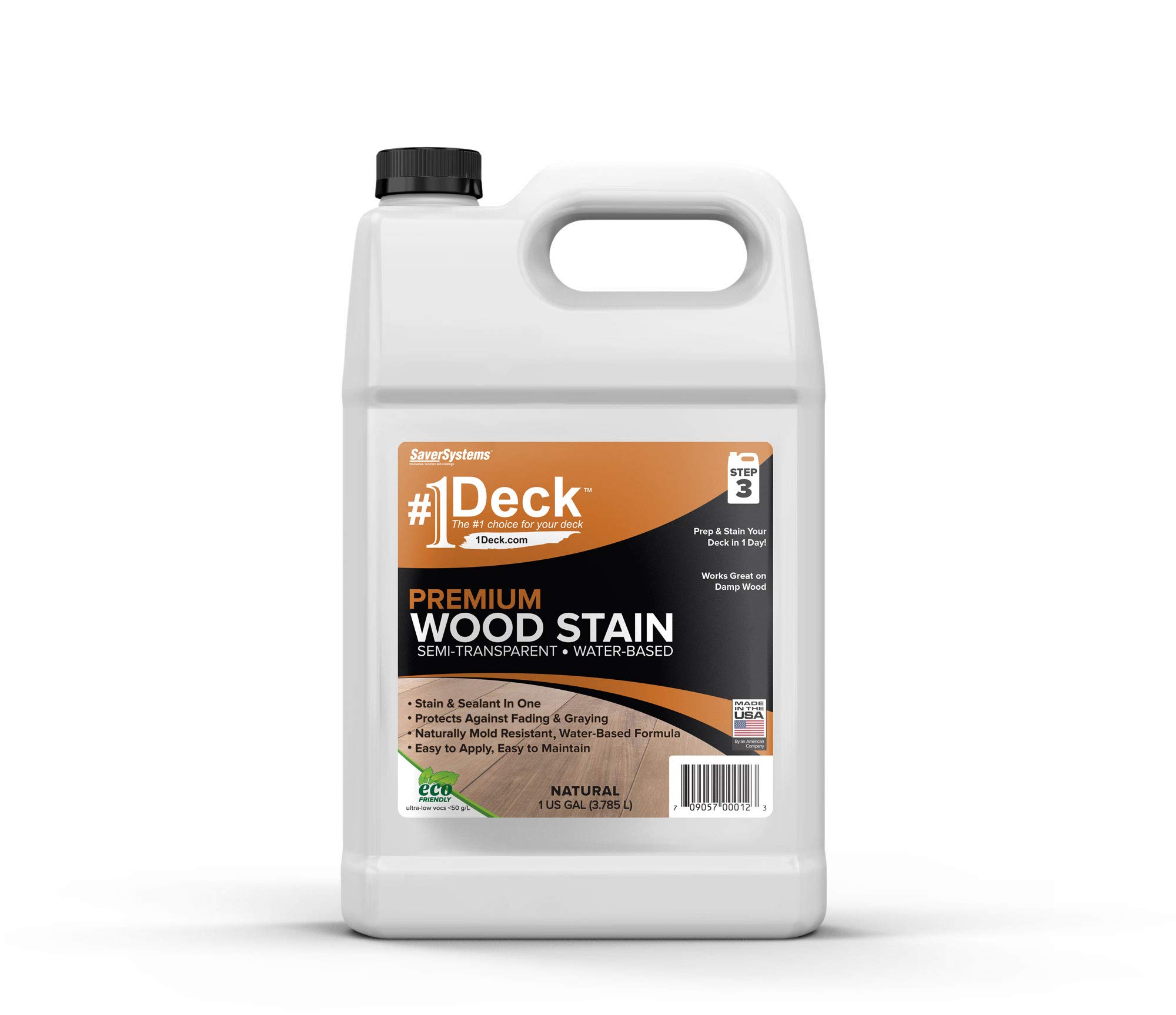 Premium Semi-Transparent Outdoor Wood Stain & Sealer in One - Water-Based Deck Stain for Decks, Fences, Siding - 1 Gallon (Natural) - Ideal for Outdoor Wood Protection & Restoration