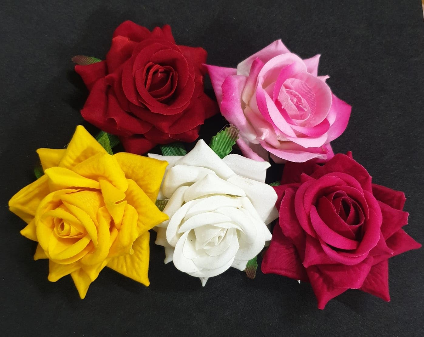 ANVIK 5-Pack Artificial Rose Flower Hair Clips for Women & Girls - Red, Dark Pink, Light Pink, White & Yellow Floral Hair Accessories | Bridal, Party, Prom, Wedding, Daily Wear Hair Pins
