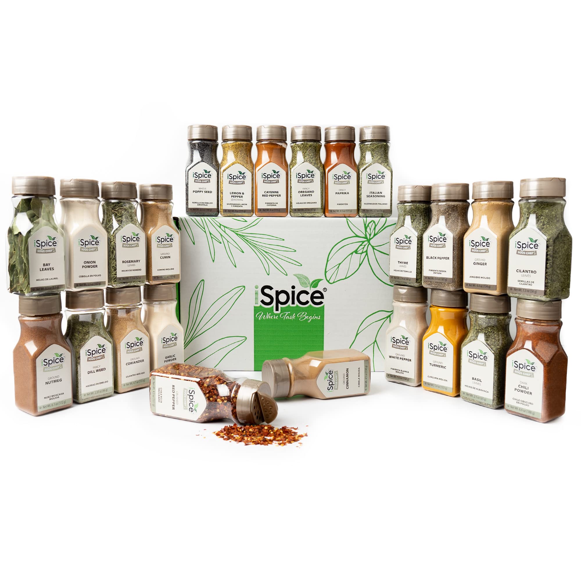 iSpice 24-Pack Gourmet Spice Set - Premium Spices & Seasonings Collection for Cooking, Baking & Grilling | Ultimate Kitchen Essential for Home Chefs & Food Enthusiasts
