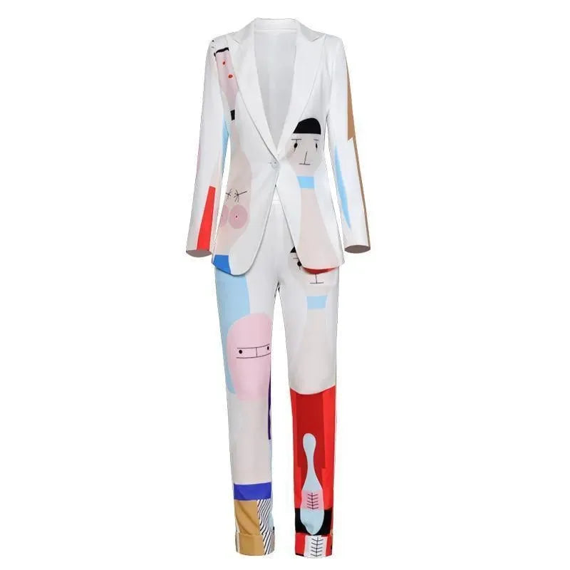 Stylish Cartoon Print Women's Pantsuit Set - Trendy Casual Outfit for Work, Party & Everyday Wear