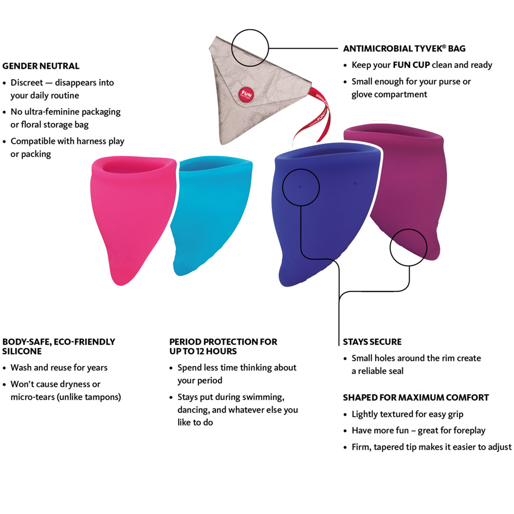 Fun Factory Fun Cup Menstrual Cup - Reusable, Soft & Comfortable for Period Protection - Perfect for Active Lifestyles, Travel & Eco-Friendly Period Care