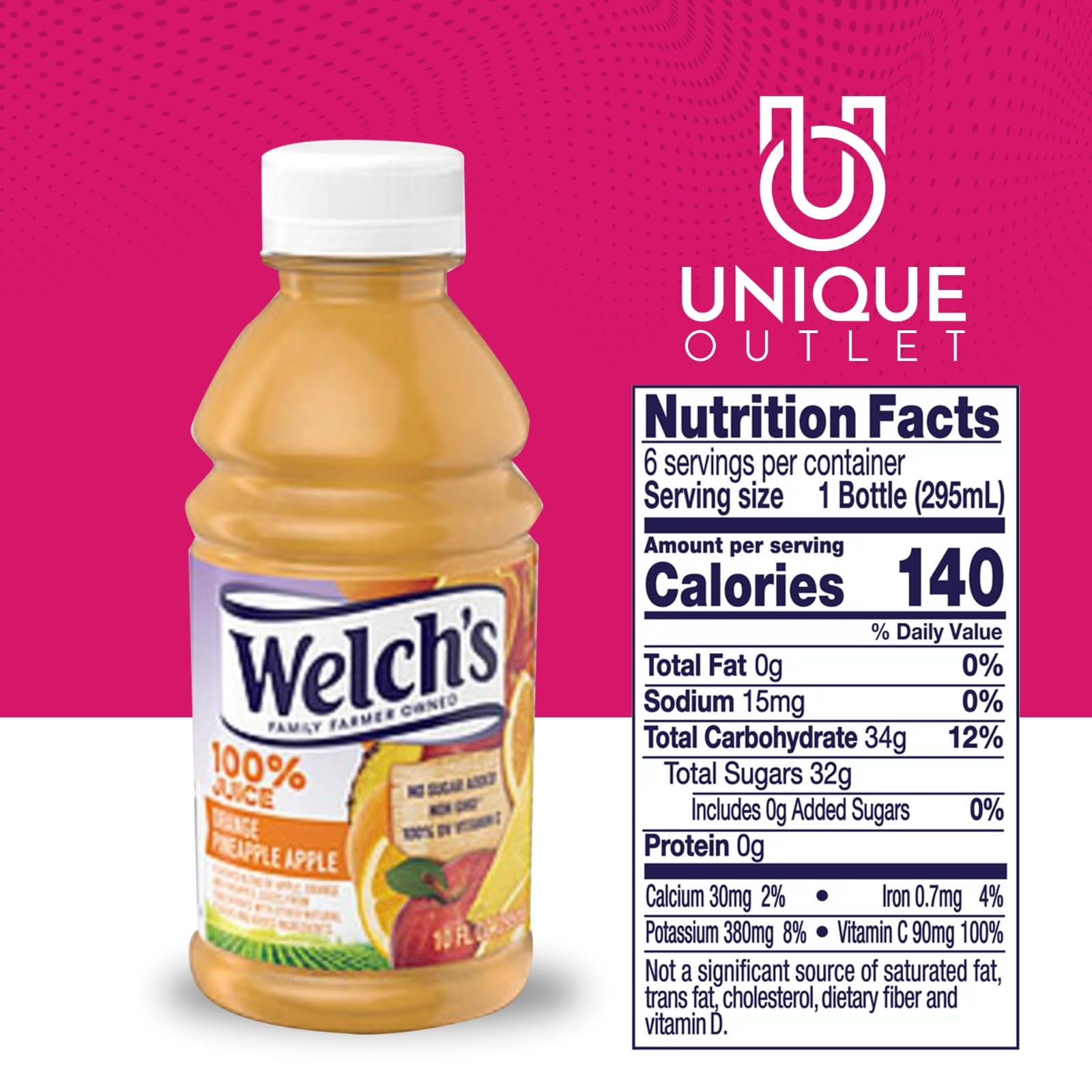 Welchs 100% Orange Pineapple Apple Juice 24-Pack - 10 fl oz Bottles for On-the-Go | Healthy Fruit Drink for Kids Lunch, Picnics & Outdoor Activities | by Unique Outlet Brand