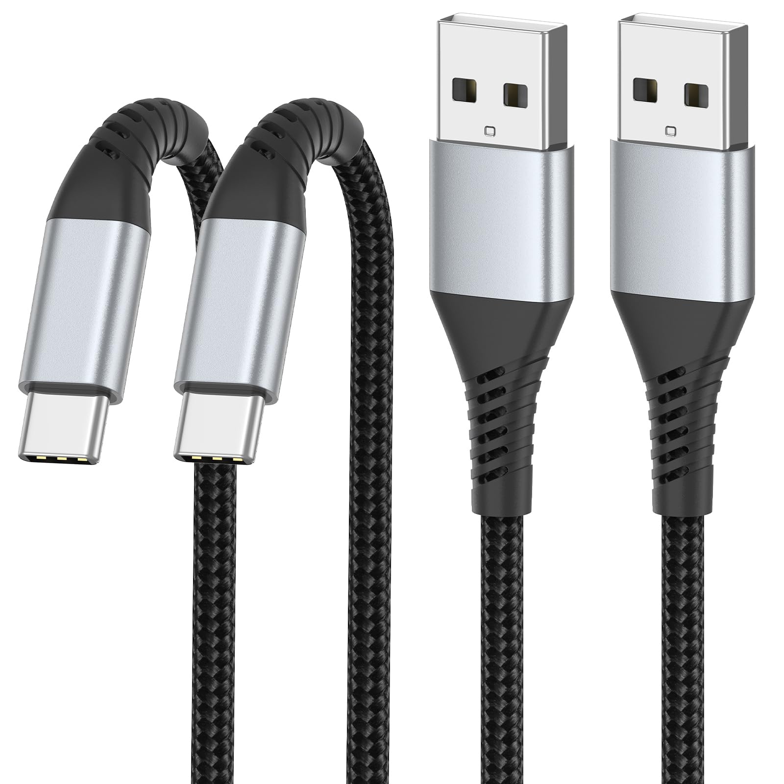 PEAKLIFT 2-Pack 1M USB C to USB A Fast Charging Cable - 3A Nylon Braided Durable Type C Cord for Samsung Galaxy S23/S22/S21/S20/S9/S8, Note 10/9/8, Pixel 8/7/6, PS5 - Perfect for Home, Office & Travel Charging