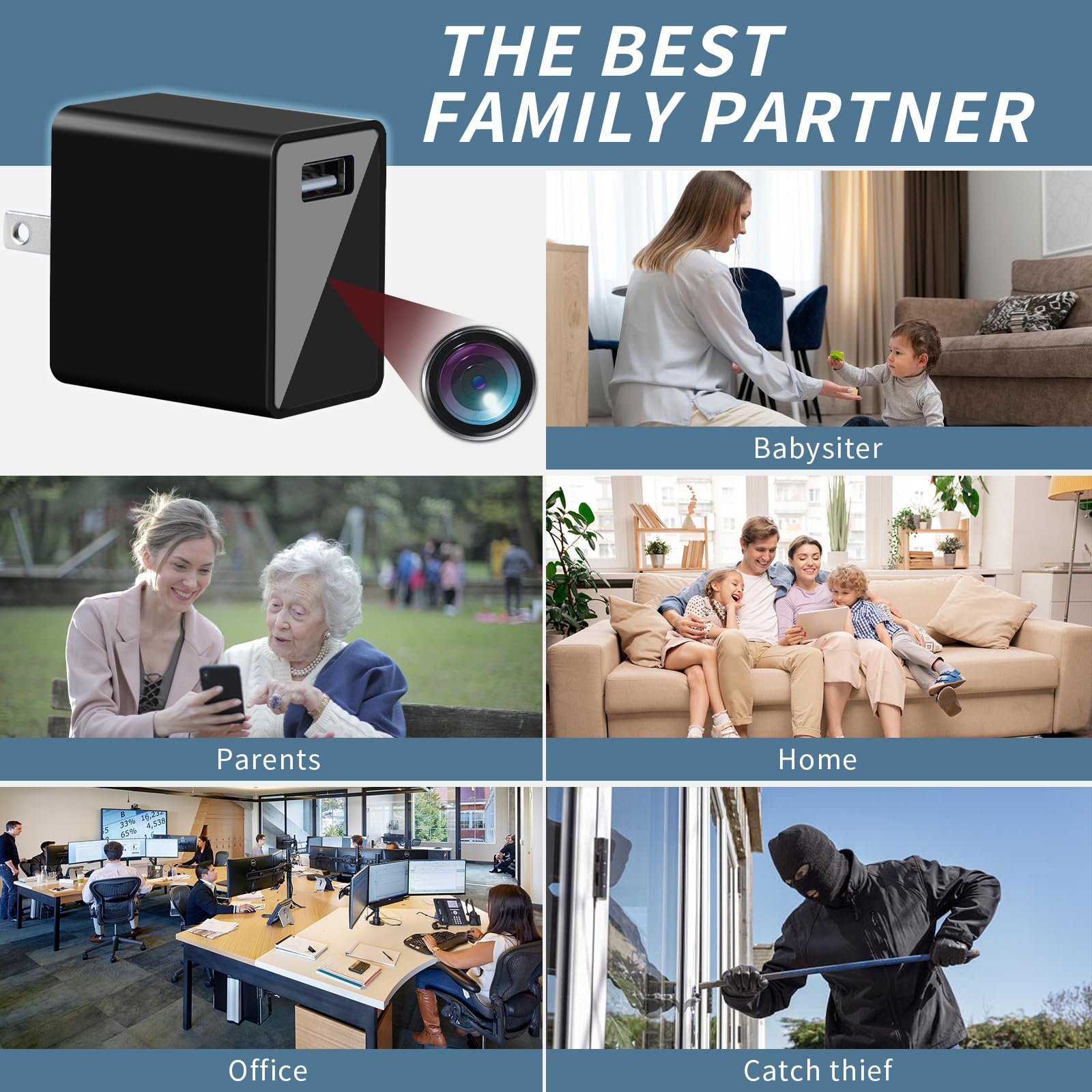 1080P HD Hidden Camera Charger - Wireless Spy Cam with Motion Detection, Mini USB Nanny Cam for Home Security, Office, Baby & Pet Monitoring - Ideal for Elderly Care & Indoor Surveillance