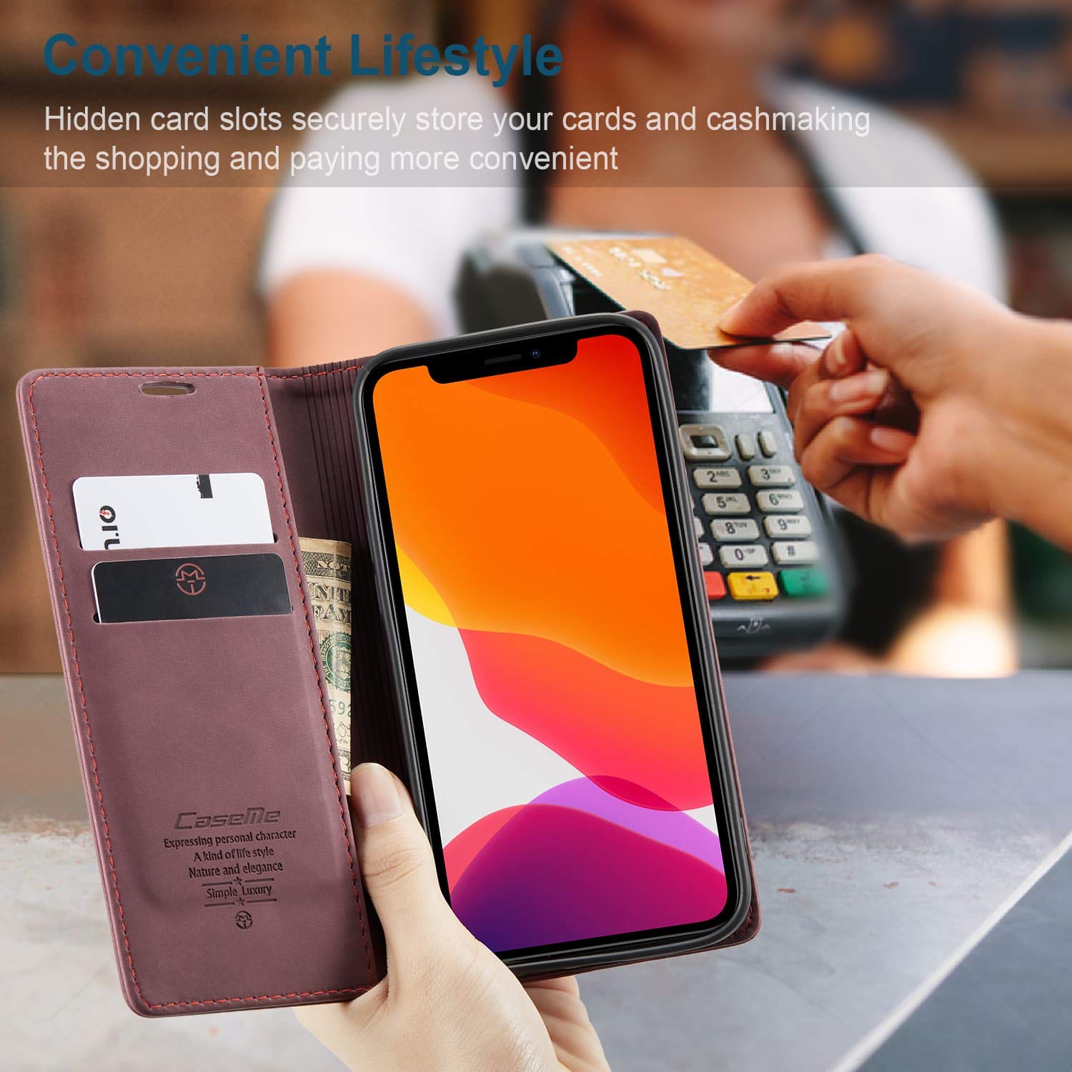 Premium Leather Wallet Case for iPhone 12/12 Pro - Slim Folding Flip Cover with RFID Blocking Card Slots & Magnetic Closure | Perfect for Business, Travel & Everyday Use