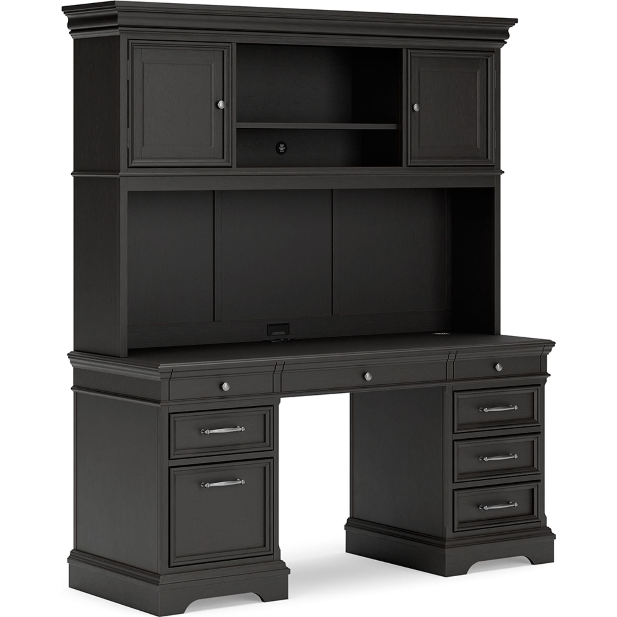 Beckincreek 4-Piece Black Office Desk Set - Modern Computer Workstation for Home & Office Workspace