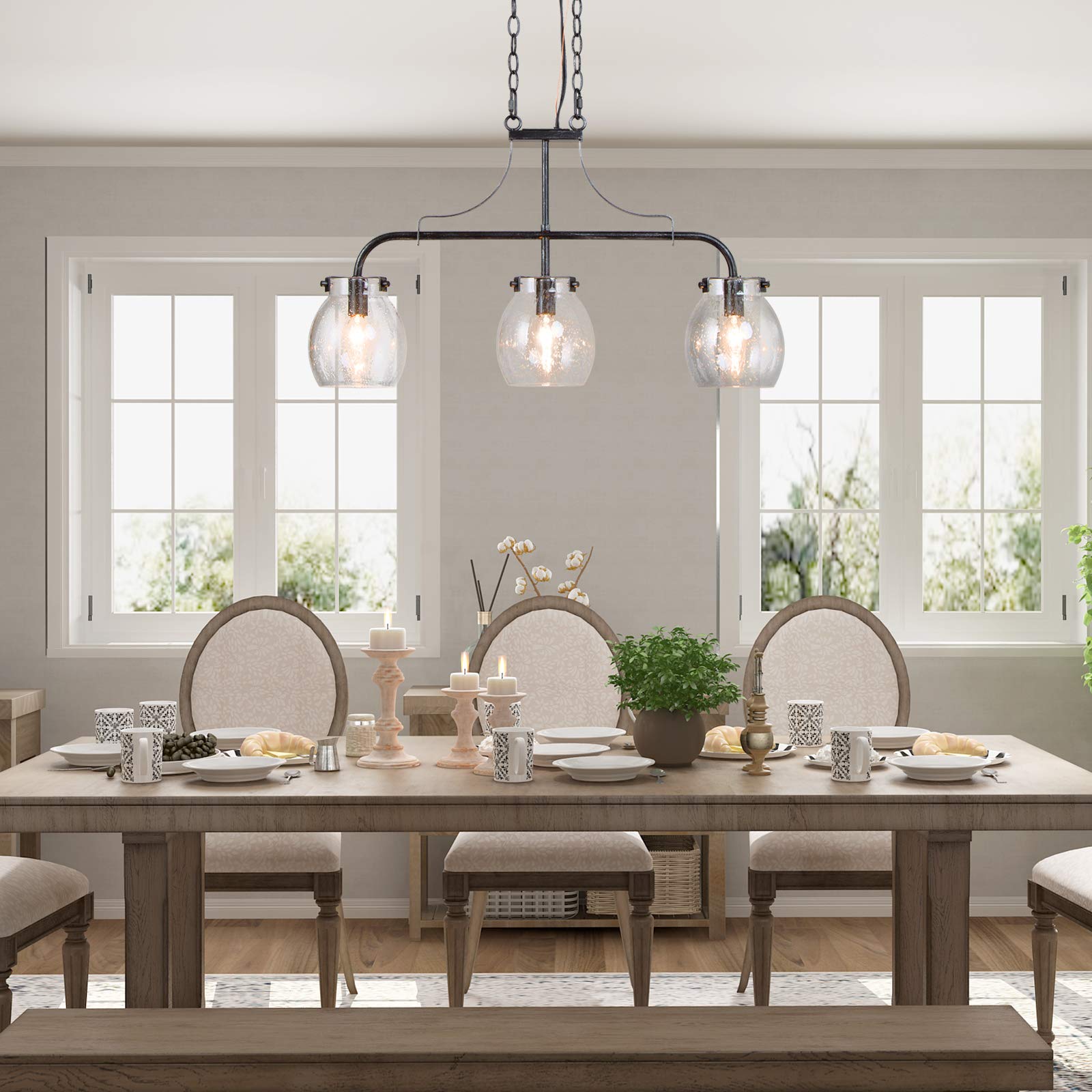 Rustic 3-Light Pendant Chandelier for Kitchen Island - 25