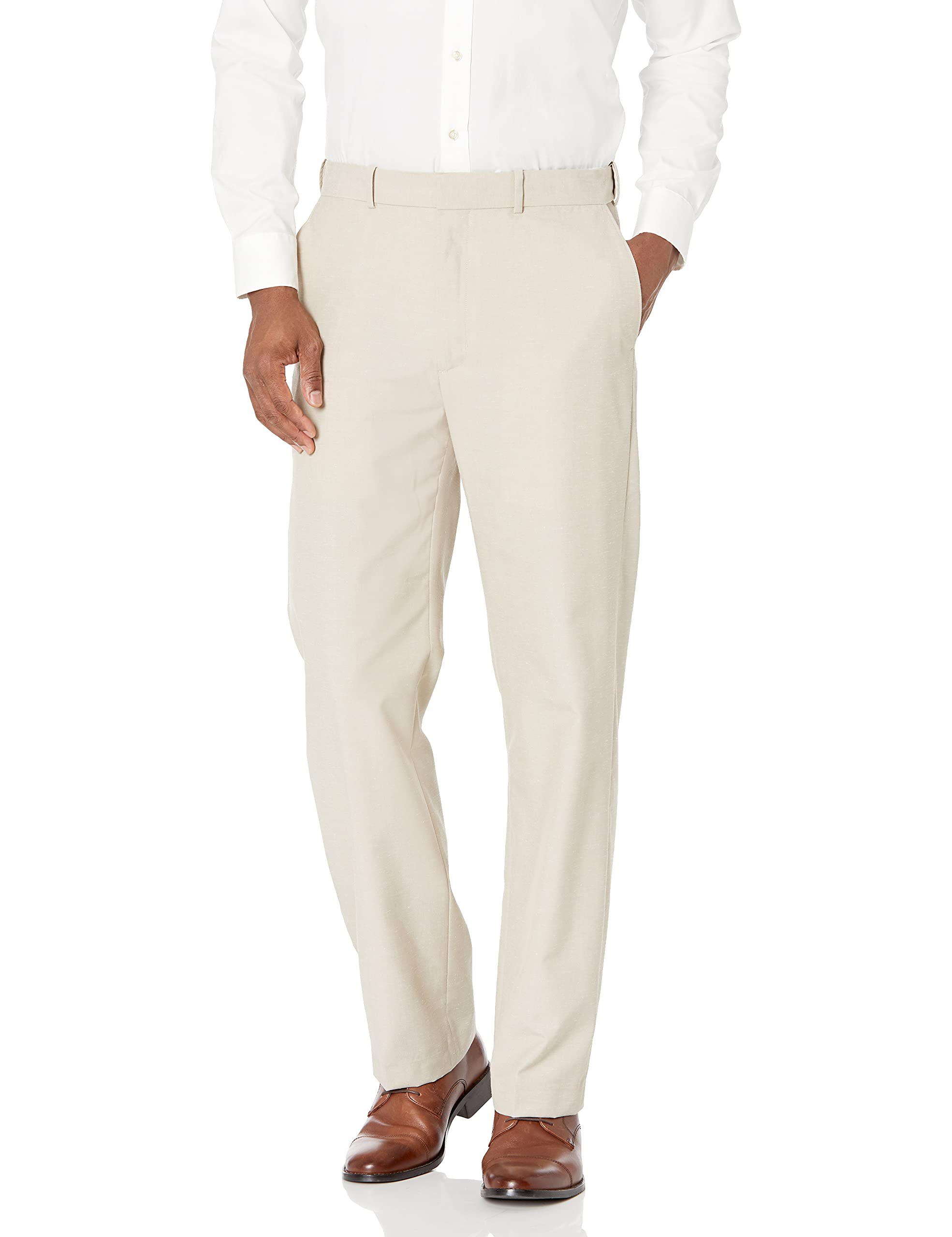 Savane Men's Flat Front Textured Linen Pants - Comfortable Summer Casual Trousers for Office, Travel & Outdoor Activities