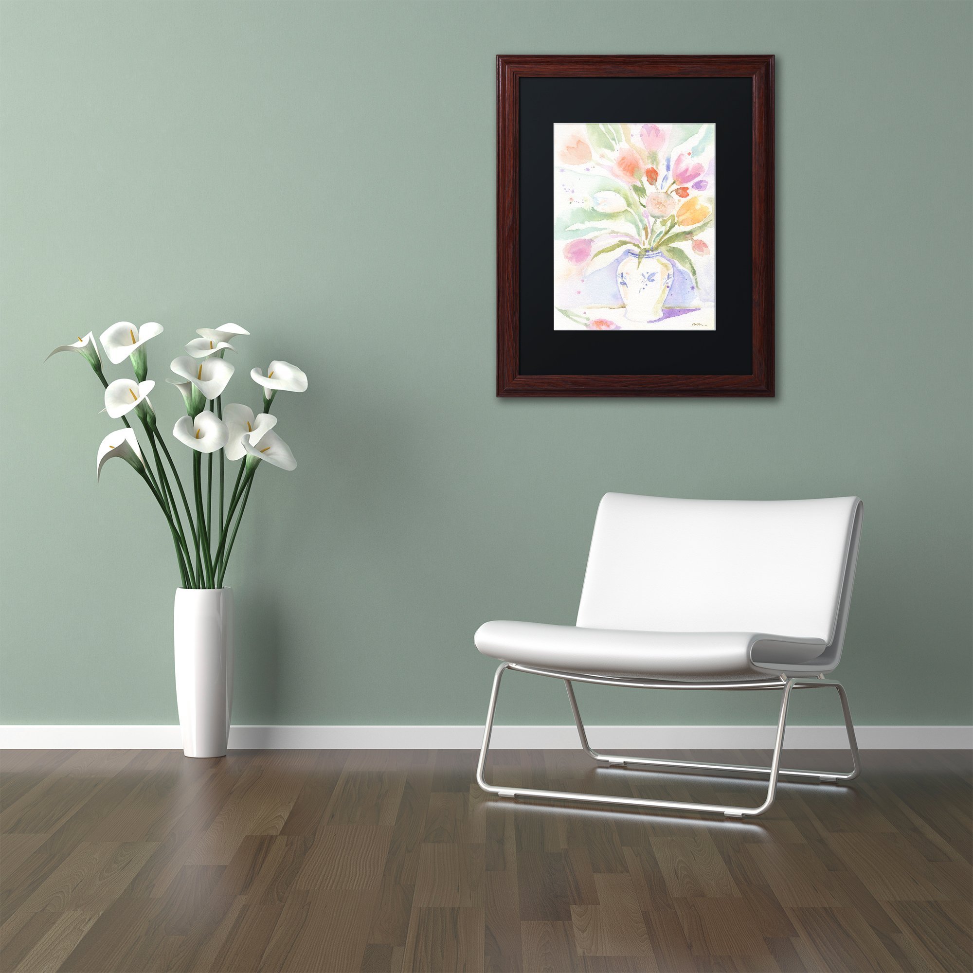 Trademark Fine Art 'The Vase of Tulips' by Sheila Gold - 11x14 Inch Ornate Wood Frame with Black Matte Finish - Perfect for Living Room, Bedroom & Office Wall Decor
