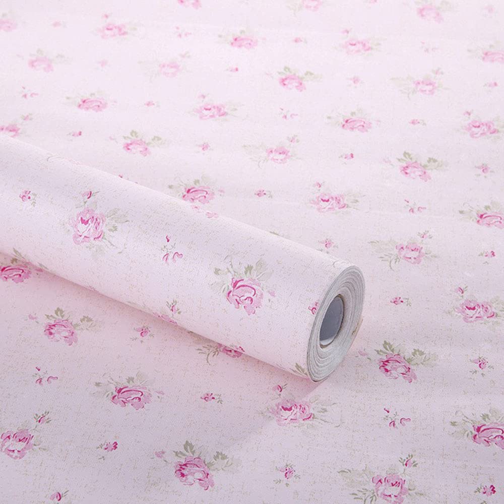 Pink Floral Self-Adhesive Shelf Liner - Decorative Rose Contact Paper for Drawers, Cabinets, Furniture & Wall Decor (17.7x197 Inches) - Perfect for Kitchen, Bathroom & Bedroom Organization