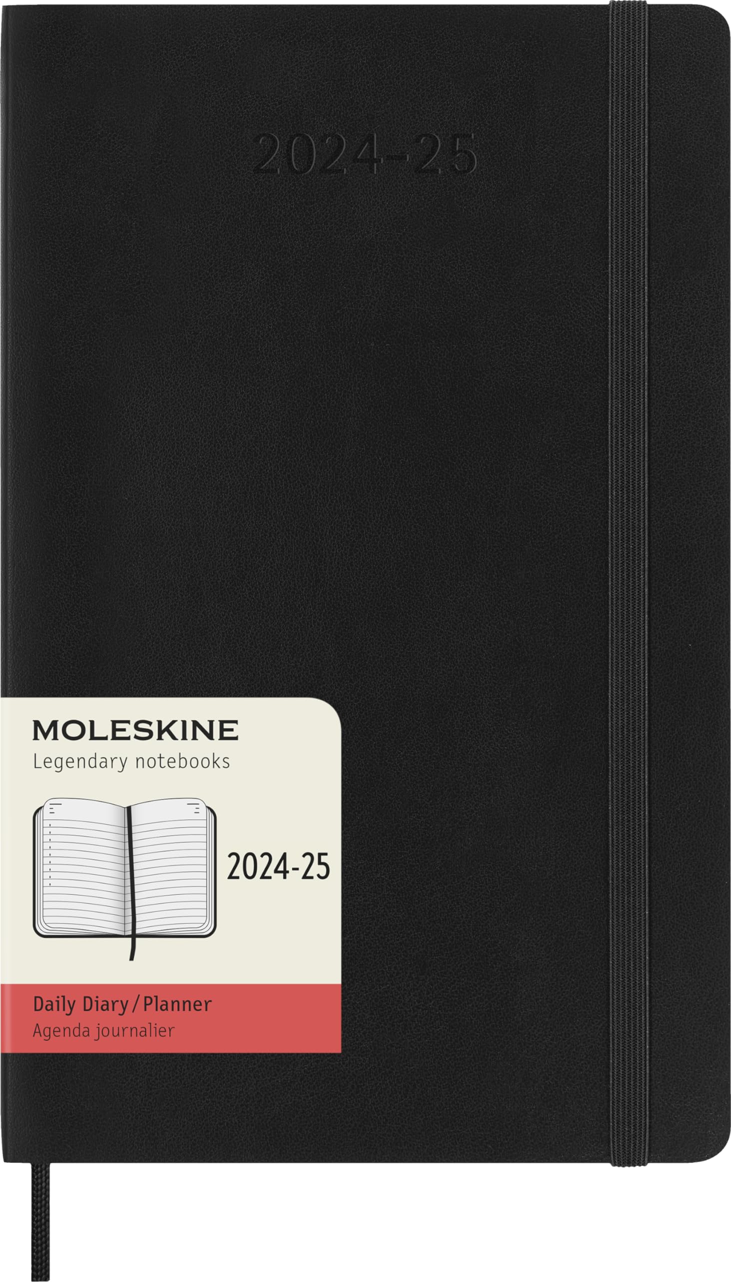 Moleskine 2024-2025 Daily Planner - 18 Month Agenda with Soft Cover & Elastic Closure, Large 13x21 cm Black Notebook for Work, School & Productivity | Perfect Office, Student & Travel Organizer