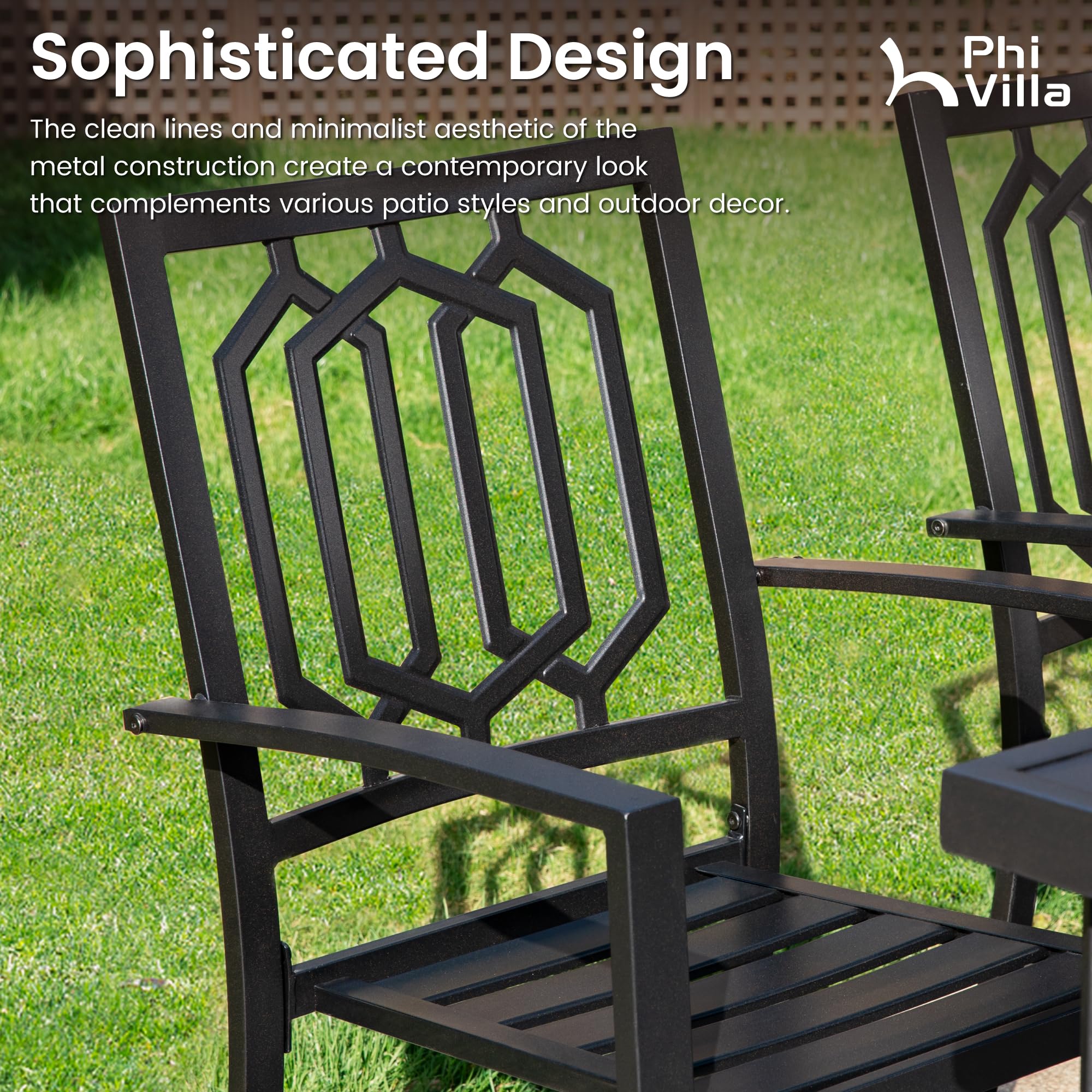 PHI VILLA 5-Piece Black Metal Outdoor Dining Set - 37
