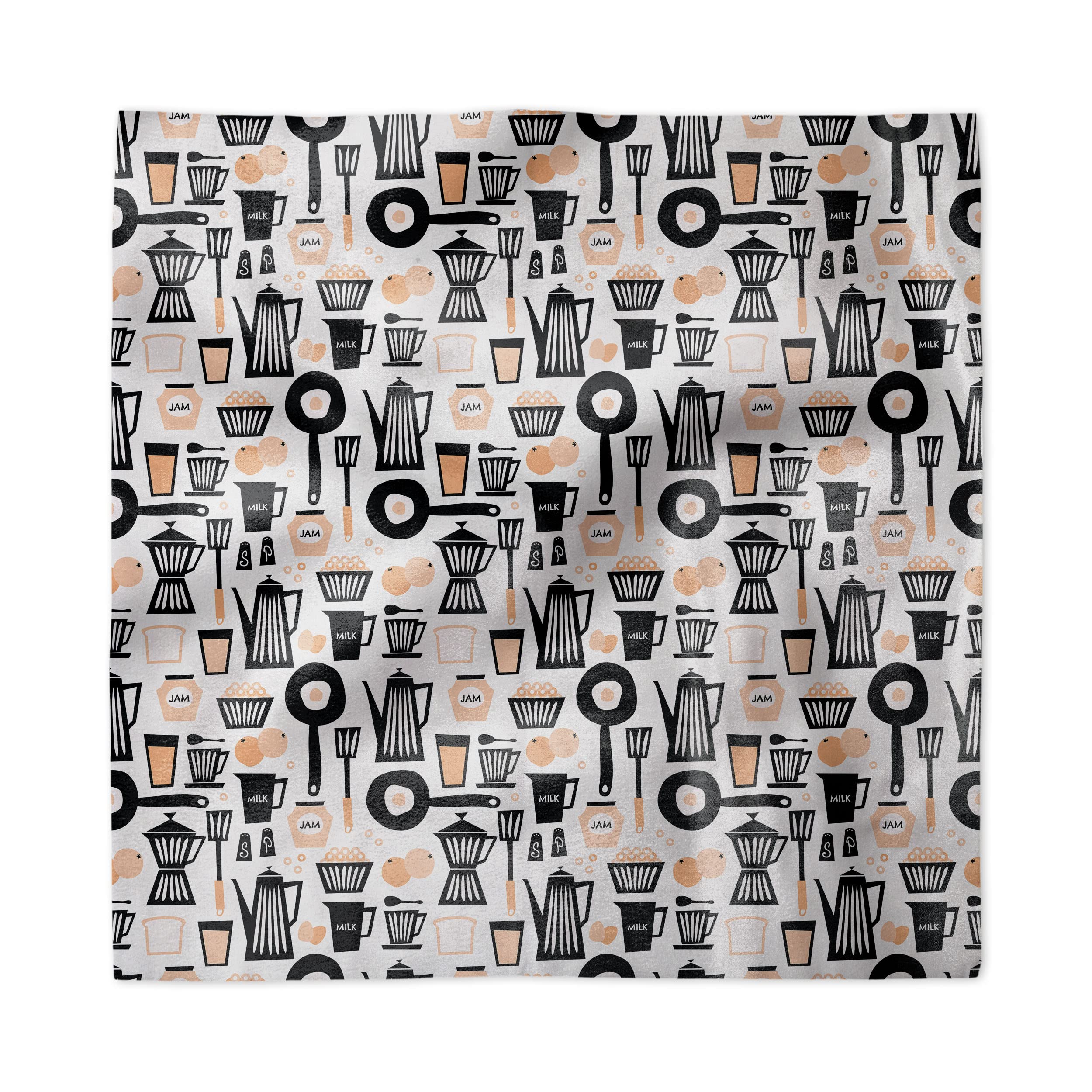 Ambesonne 4-Pack Decorative Satin Napkins - Vintage Kitchen Utensils & Fruit Print - 12x12 Inch Square Dinner Napkins for Parties, Dining, and Home Decor - Charcoal Grey & Pale Peach