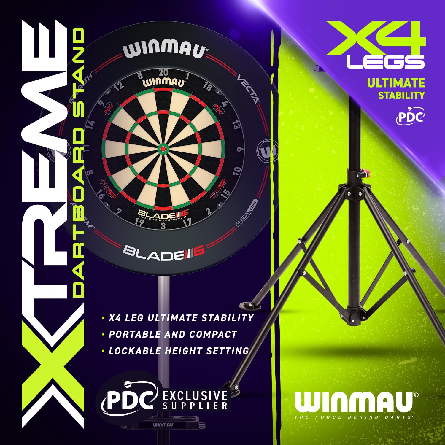 WINMAU Xtreme Dartboard Stand 2 - Portable Free Standing Dartboard Stand for Home, Bar & Game Room | Professional Darts Setup for Indoor & Outdoor Use
