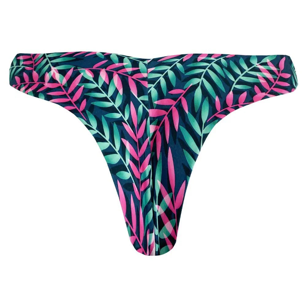 Royal Blue Neon Leaves Brazilian Classic Thong Bikini Bottom - Sexy Swimwear for Beach, Pool & Summer Vacations