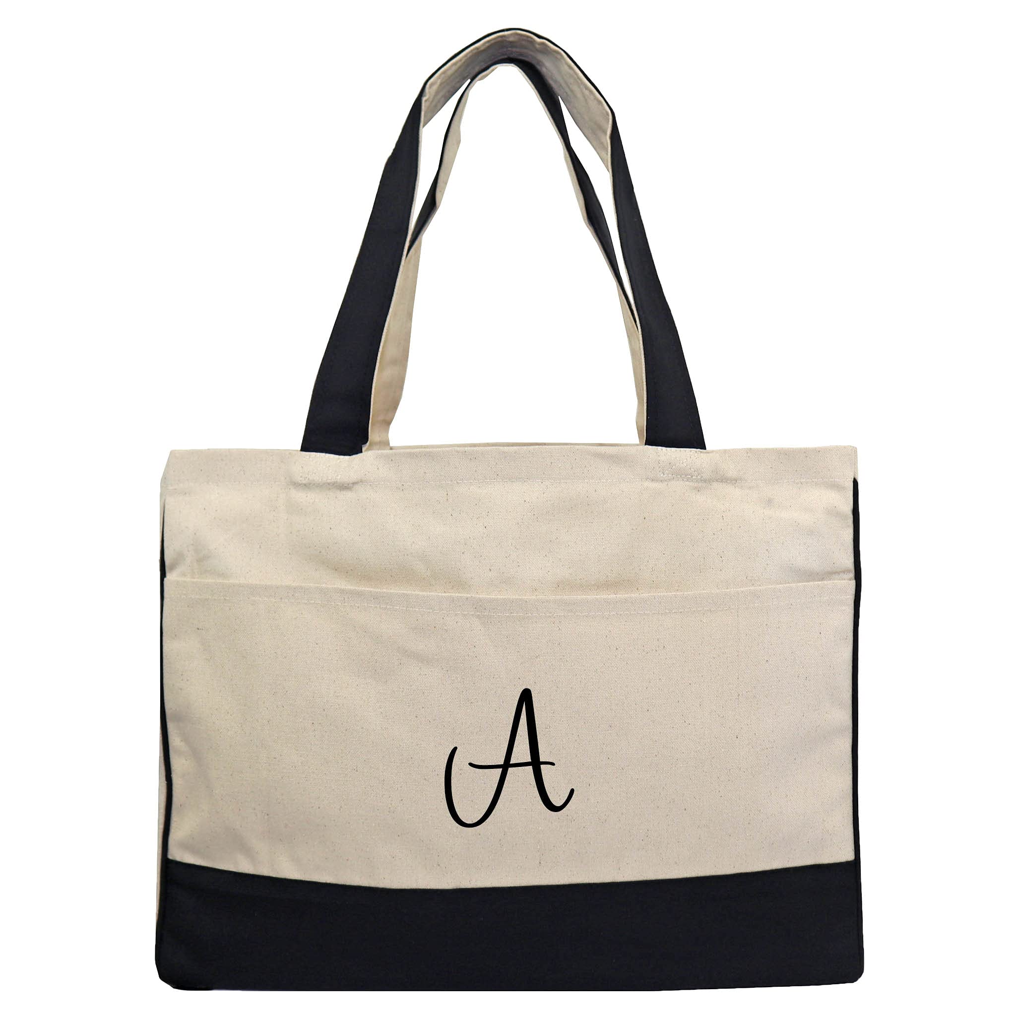 Personalized Classic Cotton Canvas Tote Bag with Embroidered Initial - Perfect for Shopping, Beach, Work & Everyday Use