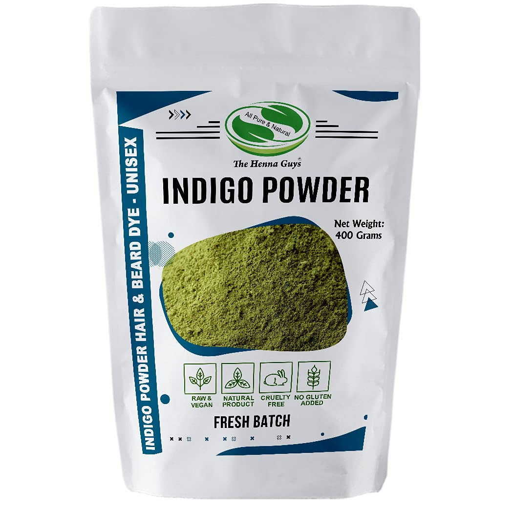INDIGO POWDER FOR HAIR DYE - The Henna Guys® Natural Hair Coloring (400g) - Safe Gray Coverage & Darker Hair Tint for Men & Women at Home