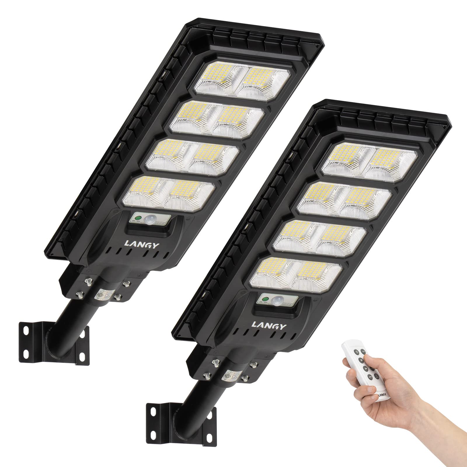 2 Pack Solar Street Lights Outdoor - 20000 Lumens, Remote Control, Dusk to Dawn & Motion Sensor, IP65 Waterproof - Solar Powered Security Lights for Parking Lots, Yard, Barn, Basketball Court, Garden Pathway, Driveway Lighting