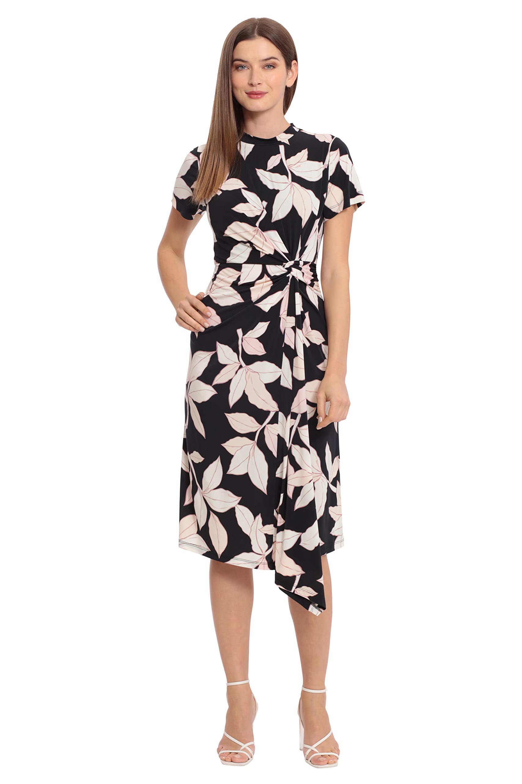 Maggy London Women's Short Sleeve Draped Front Matte Jersey Dress for Office, Work, Wedding Guest & Special Occasions - Comfortable Stretch Workwear Dress for Professional Women