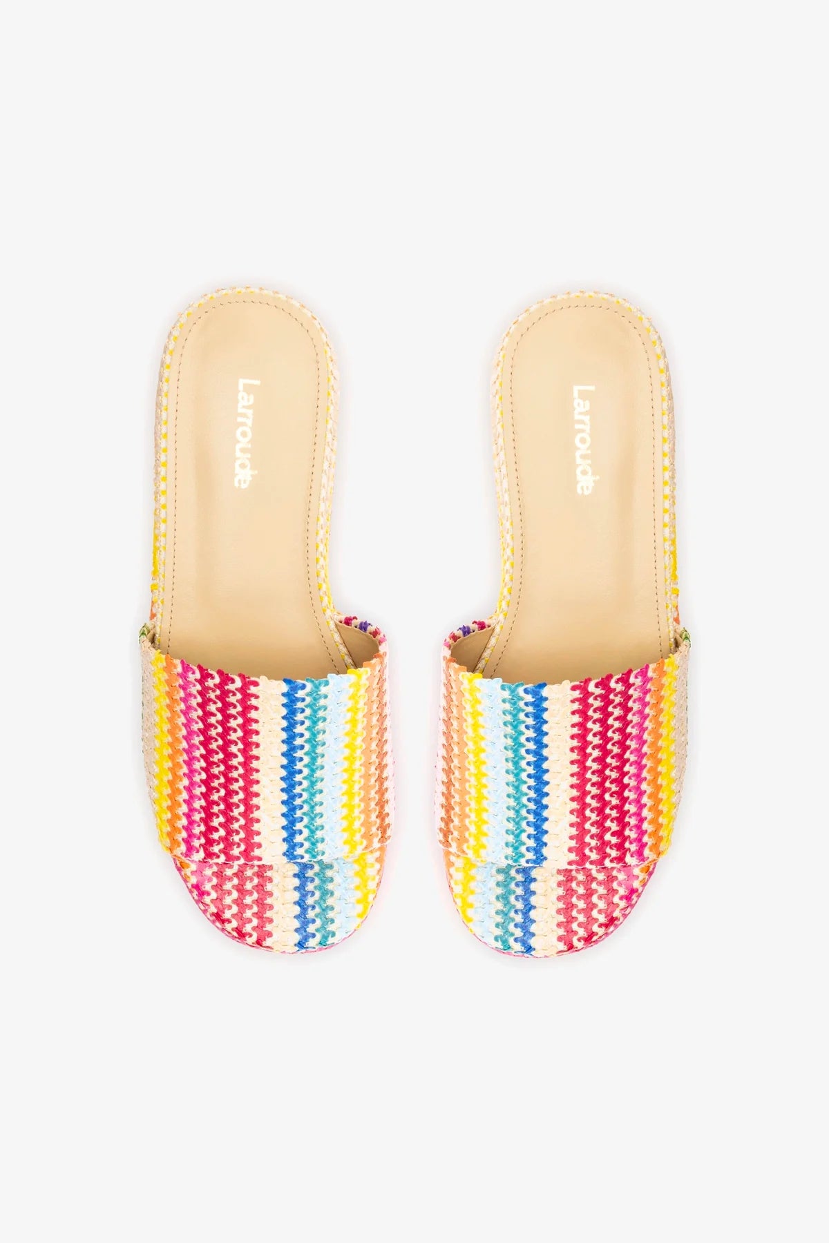 Alex Flatform Mule Sandals in Rainbow Raffia - Comfortable Summer Slide Shoes for Women, Beach Vacation & Casual Outfits