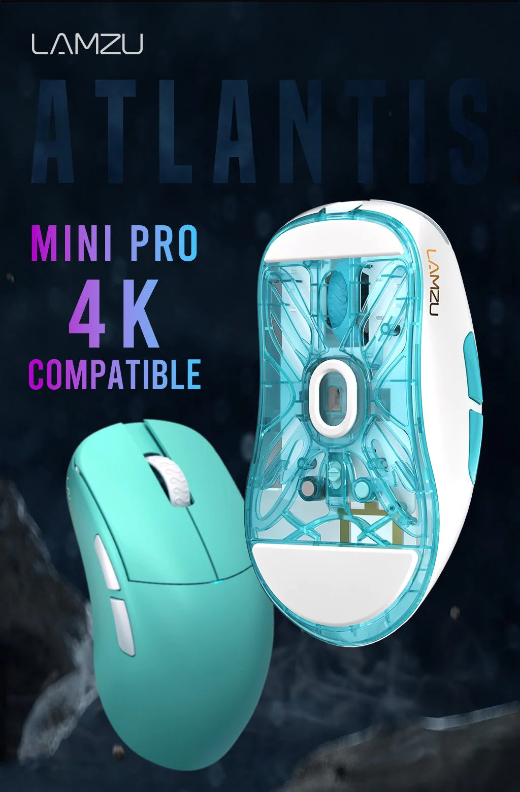 Lamzu Atlantis Mini Pro Wireless Gaming Mouse - 4K Compatible, Lightweight, Ergonomic Design for FPS & MOBA Games - Polar White - Perfect for Esports & Competitive Gaming