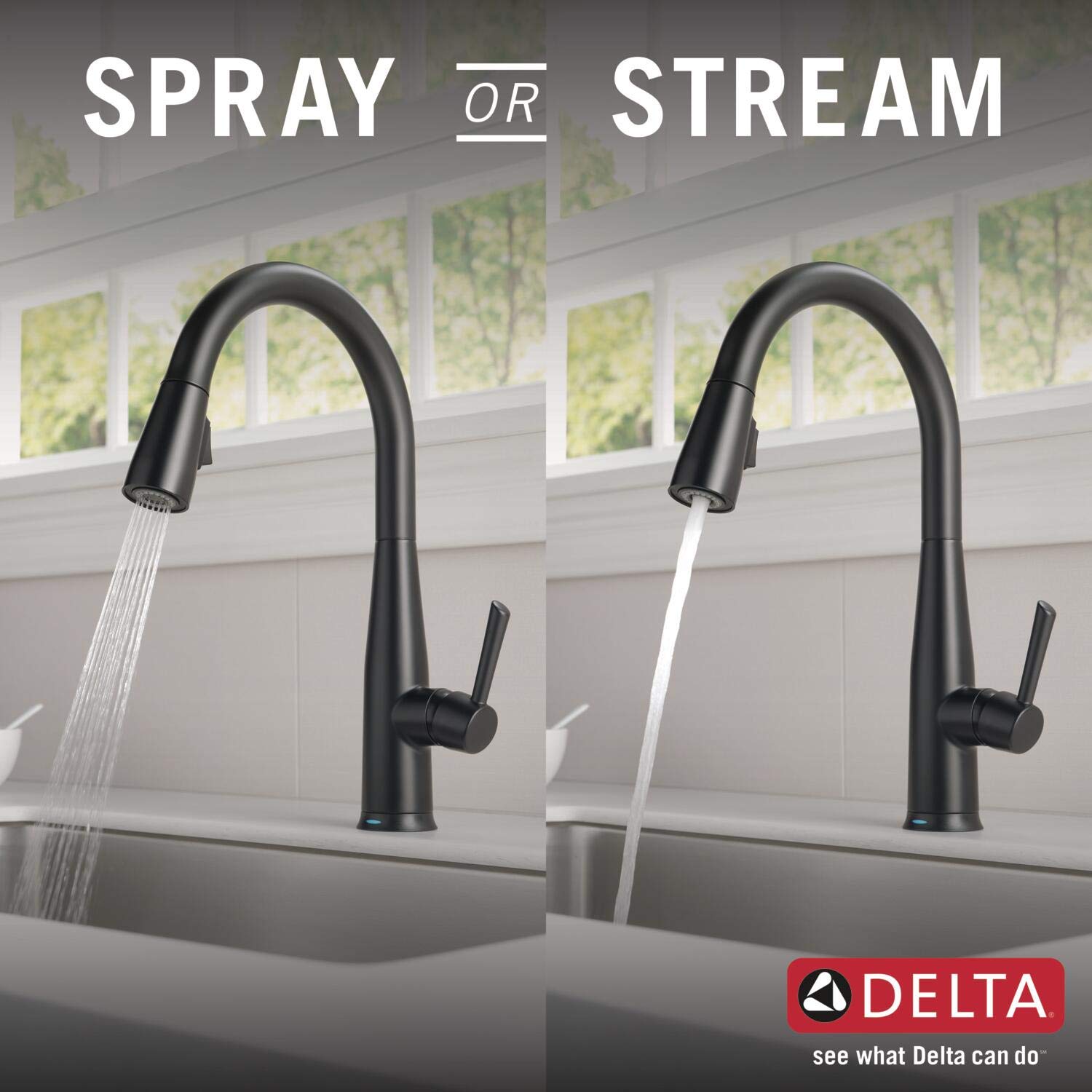 Delta Essa VoiceIQ Smart Kitchen Faucet with Pull-Down Sprayer - Alexa & Google Assistant Voice Control, Touchless Operation, Matte Black Finish - Perfect for Modern Smart Homes & Hands-Free Cooking