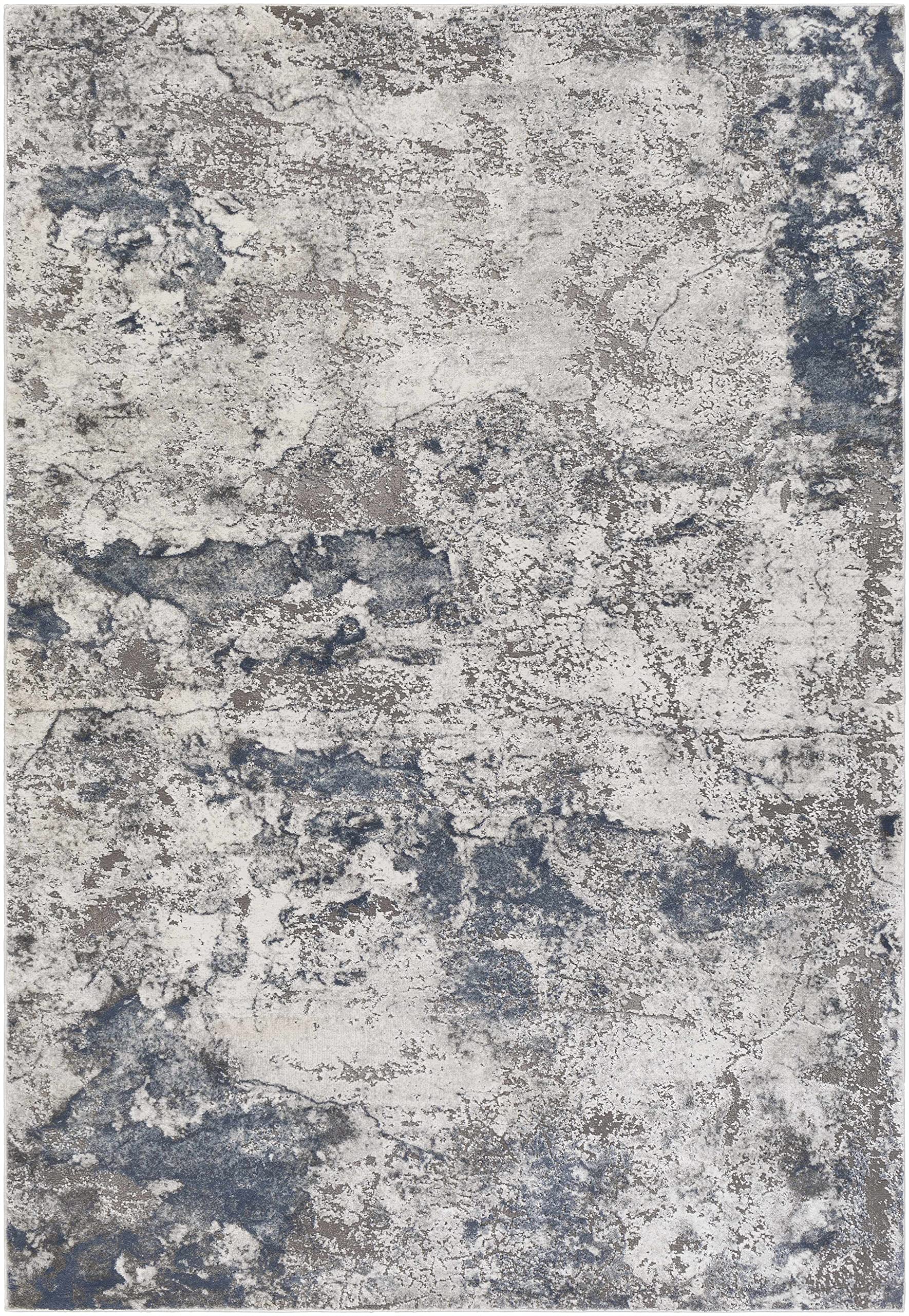 Hauteloom Marble Swirl Collection Modern Abstract Area Rug - Blue, Grey, Beige - 6'7