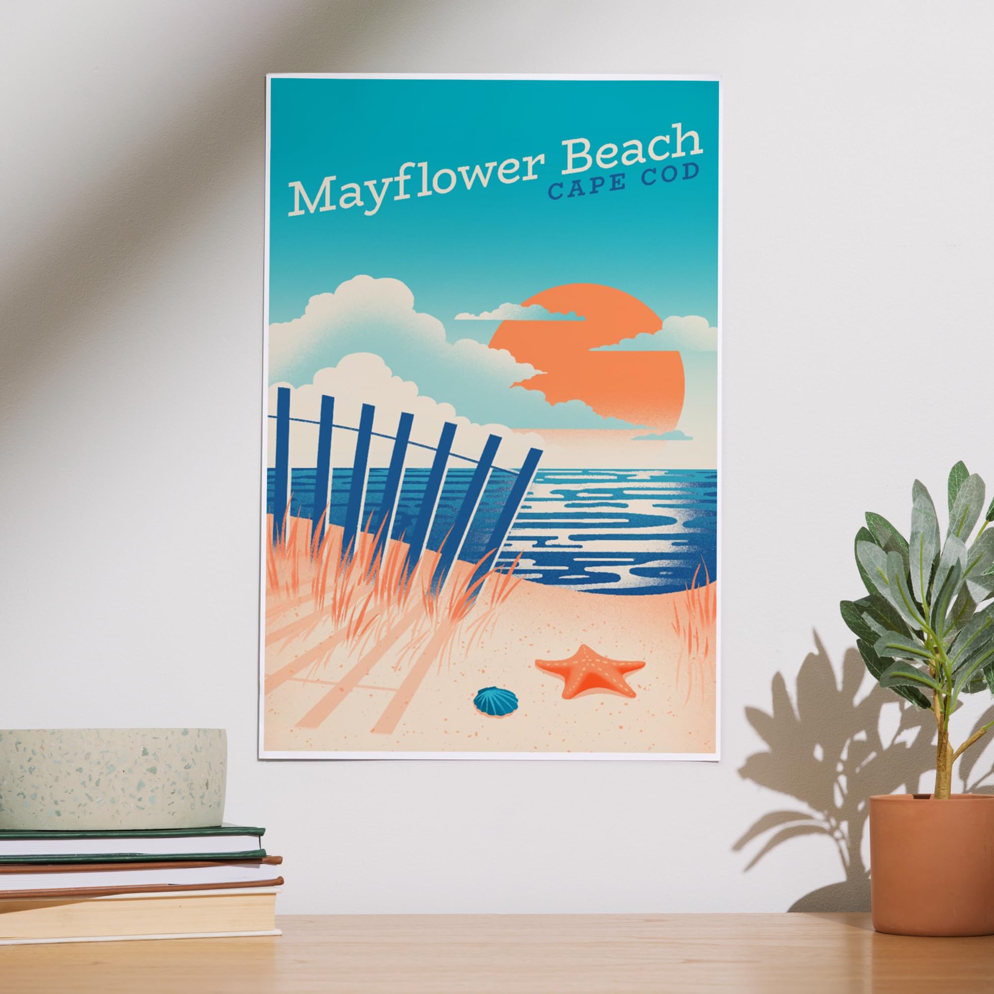 Lantern Press 12x18 Inch Cape Cod Massachusetts Mayflower Beach Art Print - Sun-faded Shoreline Collection Wall Decor - Coastal Home & Office Decor for Living Room, Bedroom, Beach House