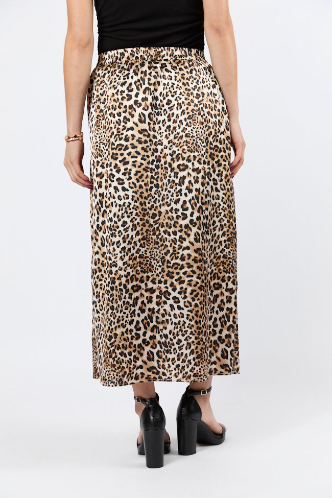 Leopard Print Satin Maxi Skirt - Women's Animal Print Long Skirt for Party, Date Night & Special Occasions | Final Sale