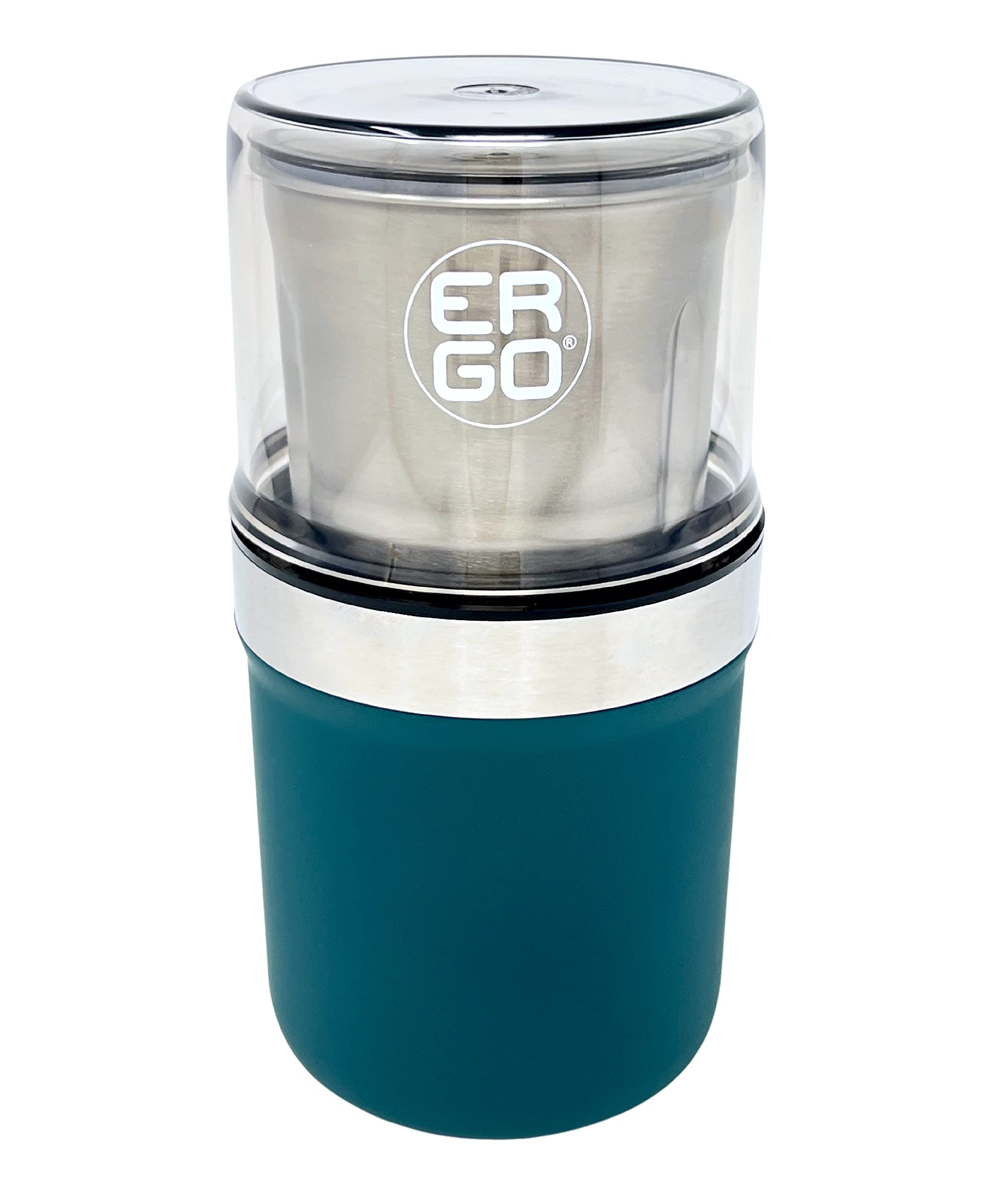 Premium ERGO Electric Herb Grinder - Large Capacity Stainless Steel with Removable Washable Cup & Airtight Lid - Perfect for Grinding Herbs, Spices & Tea Leaves - Includes Pollen Brush - Ideal for Home Kitchen, Camping & Travel Use