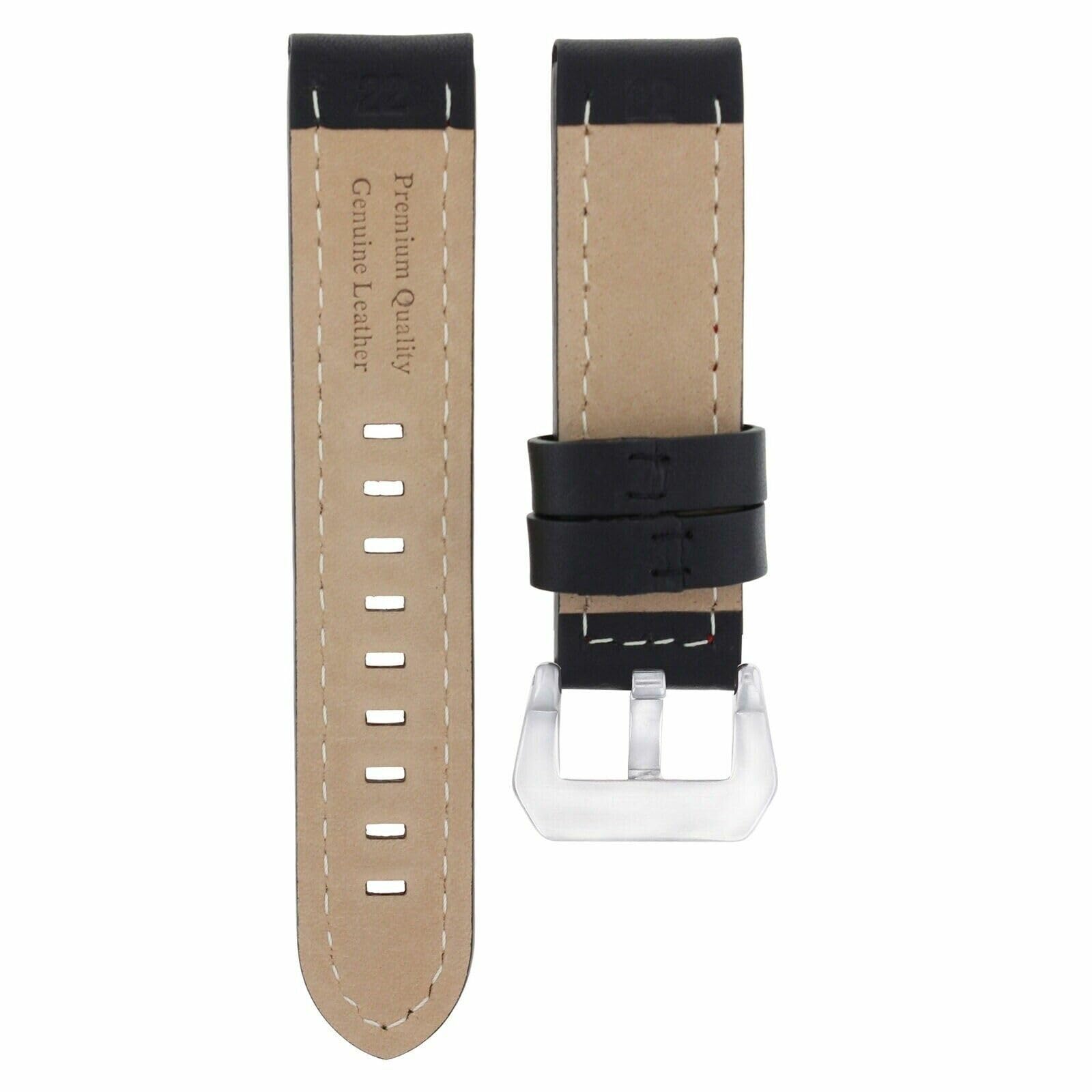 24mm Genuine Leather Watch Band Strap for Breitling Navitimer Bentley - Black with White Stitching - Premium Replacement Watch Strap for Men - Perfect for Business, Casual & Formal Occasions