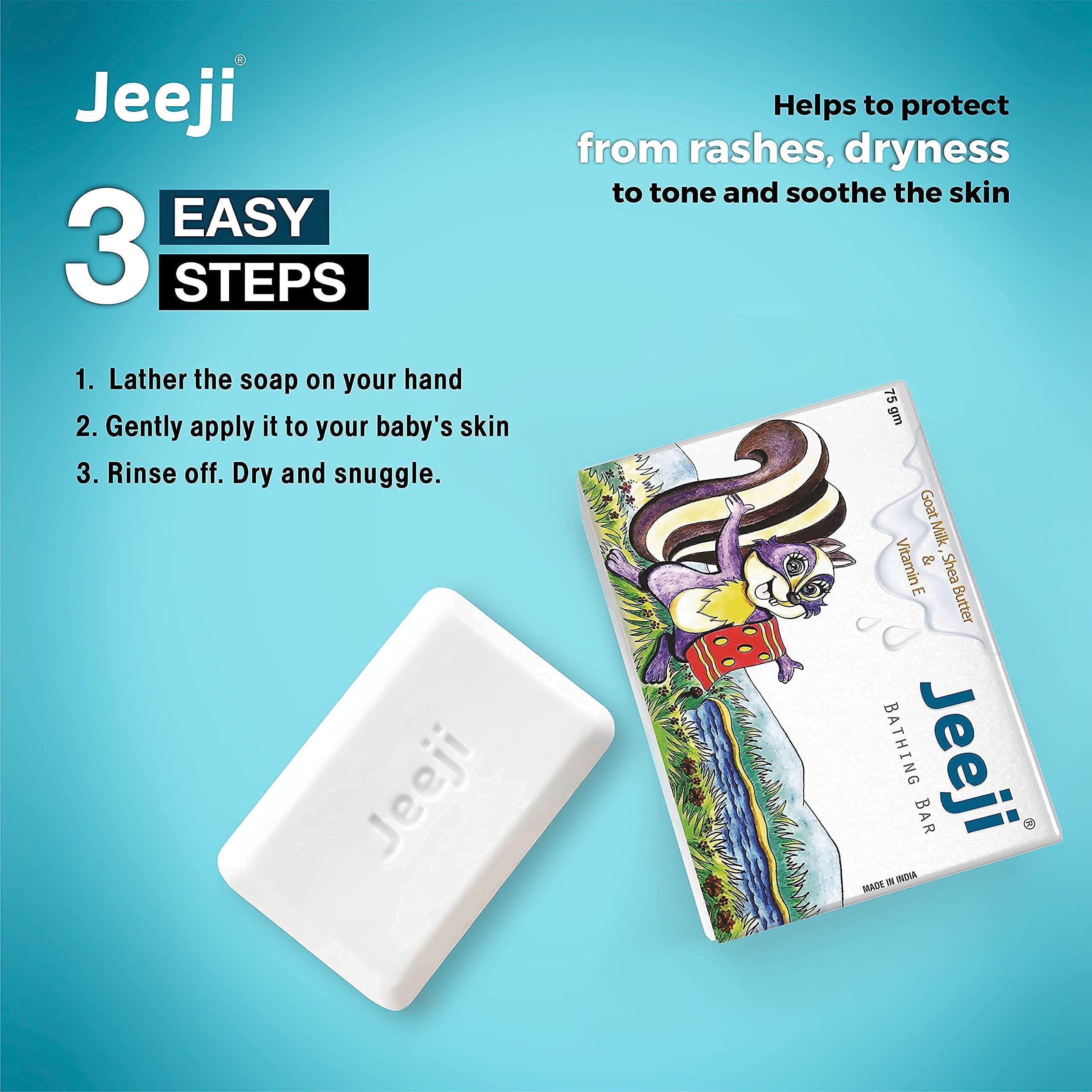 Jeeji Goat Milk Baby Bath Bar - Soap-Free, Natural & Moisturizing with Shea Butter, Oatmeal & Olive Oil - Gentle Daily Cleansing for Newborns & Sensitive Skin - 75g Each (Pack of 2) - Perfect for Bath Time, Baby Care Routine & Travel