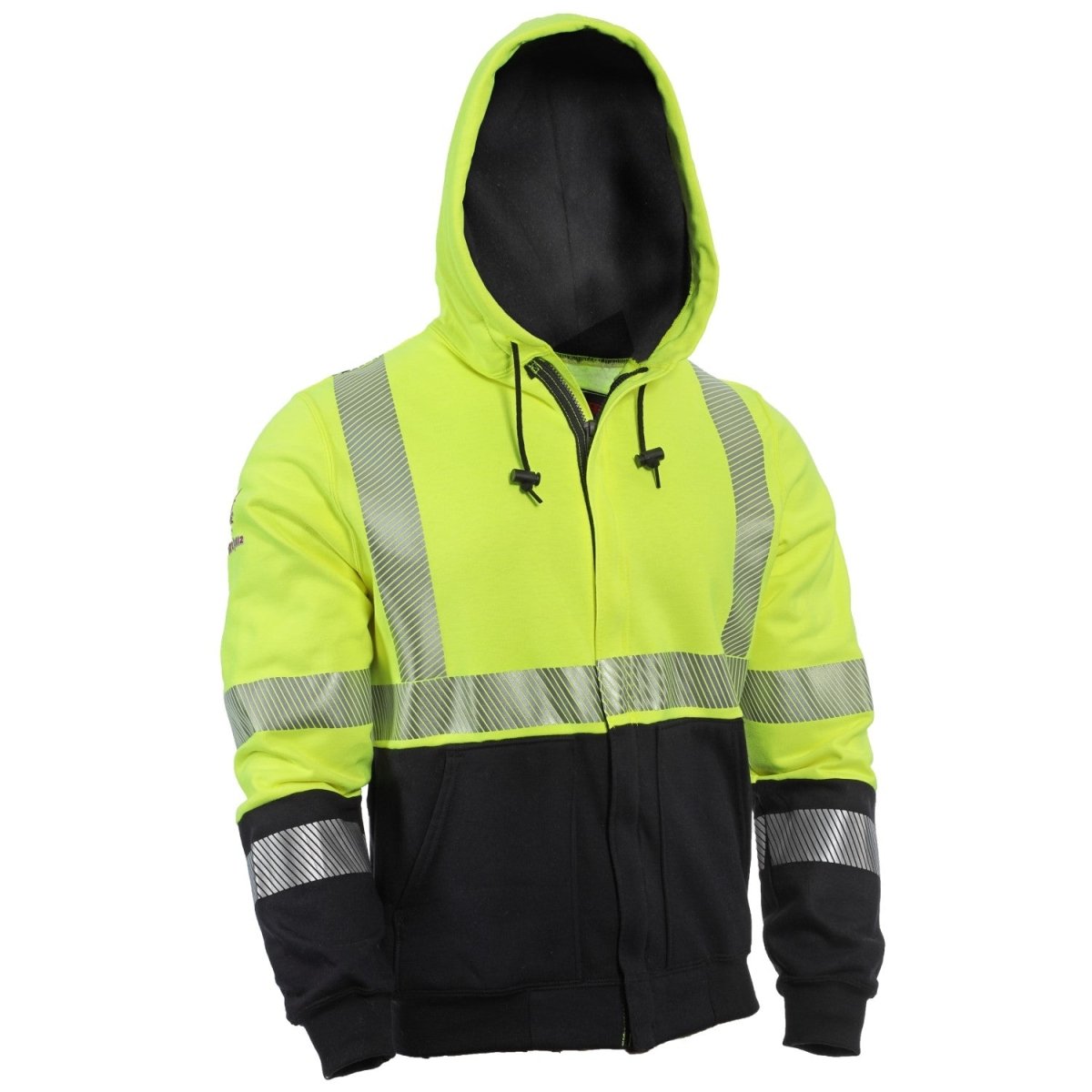 Drifire FR HV Yellow/Navy Zipper Hoodie - Type R Class 3, CAT 2 Flame Resistant Workwear for Outdoor & Industrial Safety