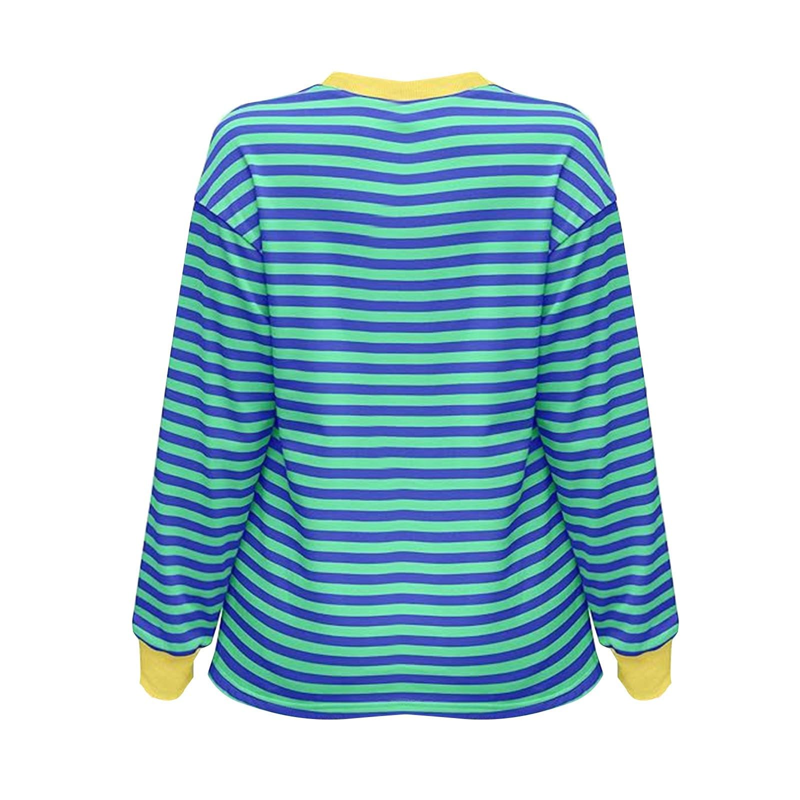 Women's Loose Fit Long Sleeve Striped Tunic Tops - Crewneck Casual Blouse for Work, Travel & Everyday Wear | Comfortable Office & Going Out Shirts