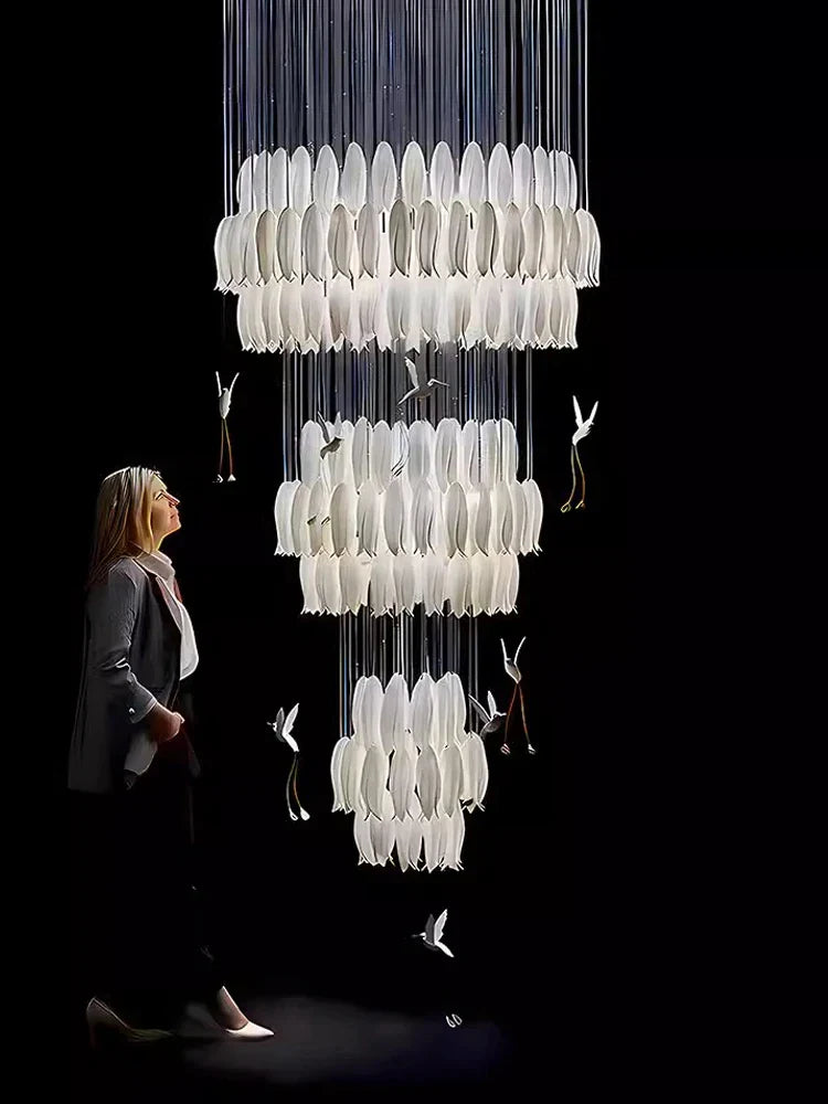Elegant Tulip Spiral Ceramic Chandelier Lighting - Modern Ceiling Light Fixture for Dining Room, Living Room & Bedroom Decor
