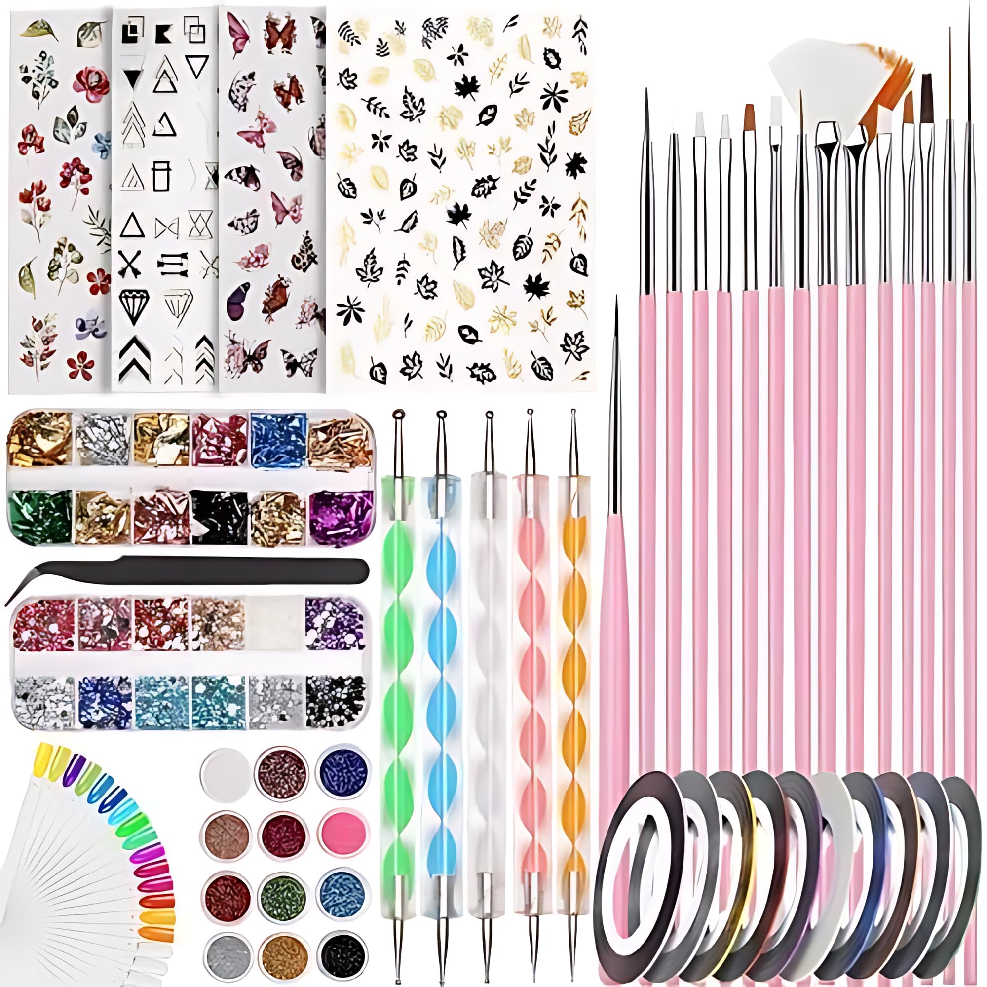 121 Pcs Professional Nail Art Kit with Acrylic Nail Brushes, Foils, Rhinestones & Glitter Powder - Complete DIY Manicure Set for Salon-Quality Nails at Home | Perfect for Nail Artists, Beginners & DIY Enthusiasts