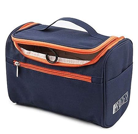 Keetly Cosmetic Makeup Storage Organizer - Travel Toiletry Bag with Hook & Dual Zipper for Women | Elegant Dark Blue Makeup Pouch | Perfect for Travel, Home Organization & Daily Grooming Kit