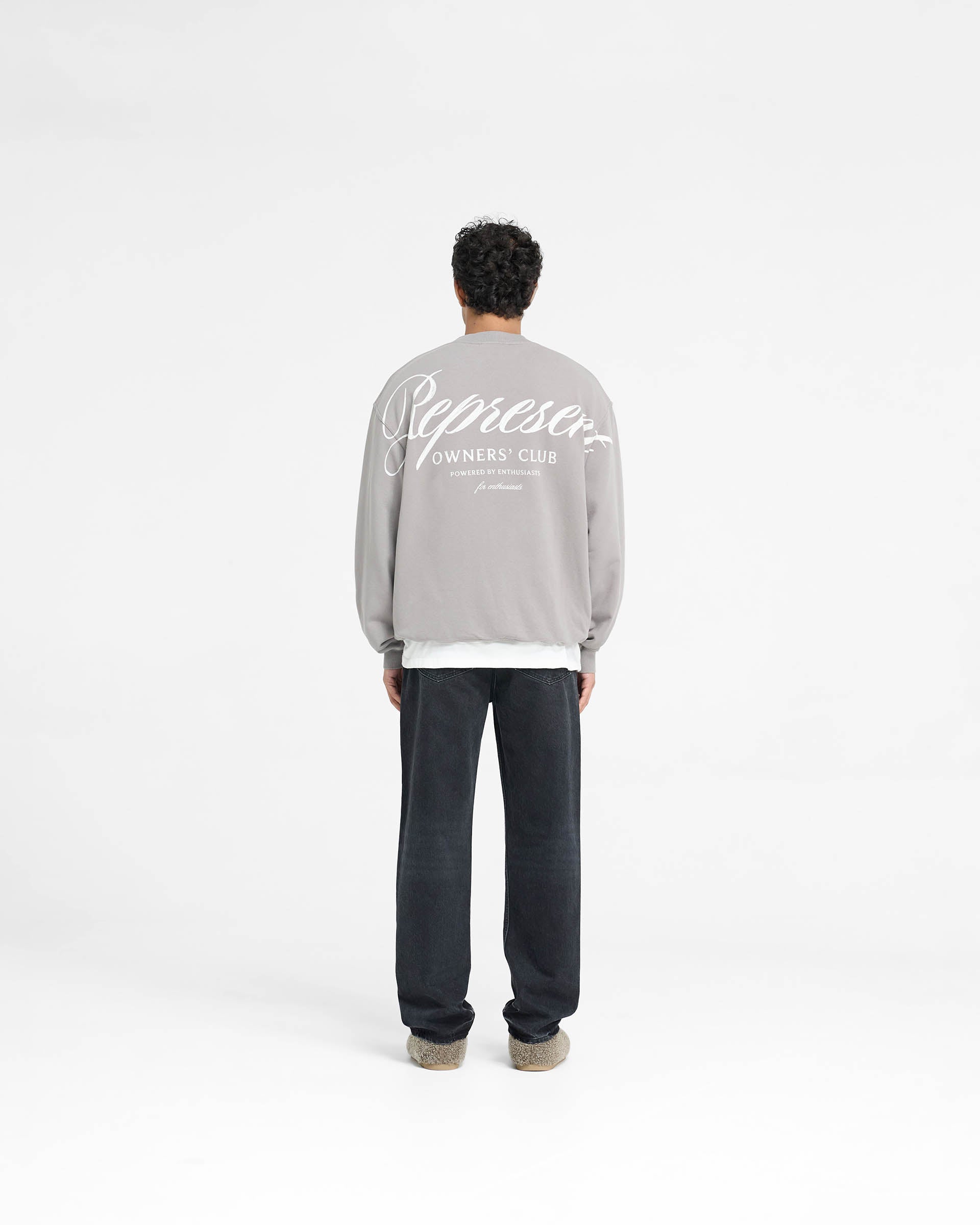 Represent Owners Club Script Sweater - Slate Gray Pullover | Vintage Inspired Streetwear for Men & Women | Perfect for Casual Outfits, Street Style & Urban Fashion