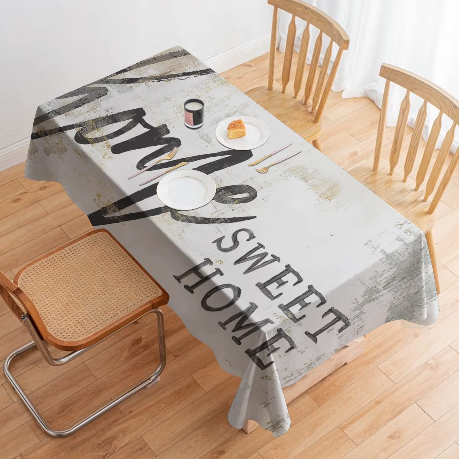 Waterproof Beige White Tablecloth 54x70.9 Inches - Durable Fabric Table Cover for Dining Room, Kitchen, Party & Outdoor Use - Perfect for Family Gatherings, Picnics and Holiday Decorations