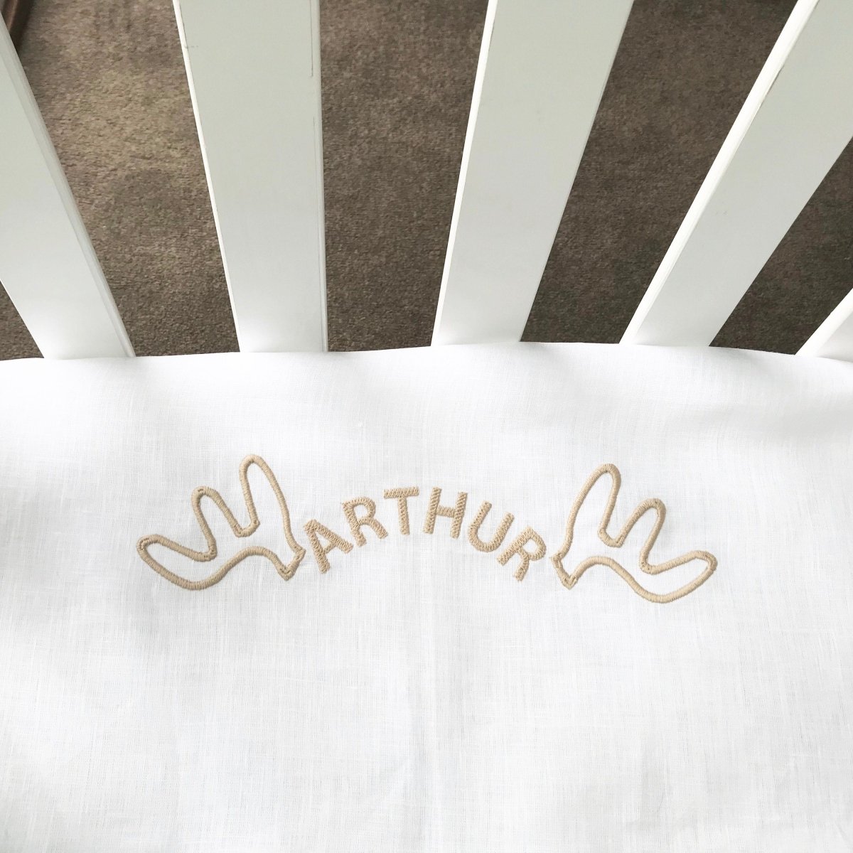 Premium Linen Cot Sheet with Embroidered Moose Monogram - Soft, Breathable Nursery Bedding for Baby Cribs - Perfect for Nurseries, Daycares & Gift Registries