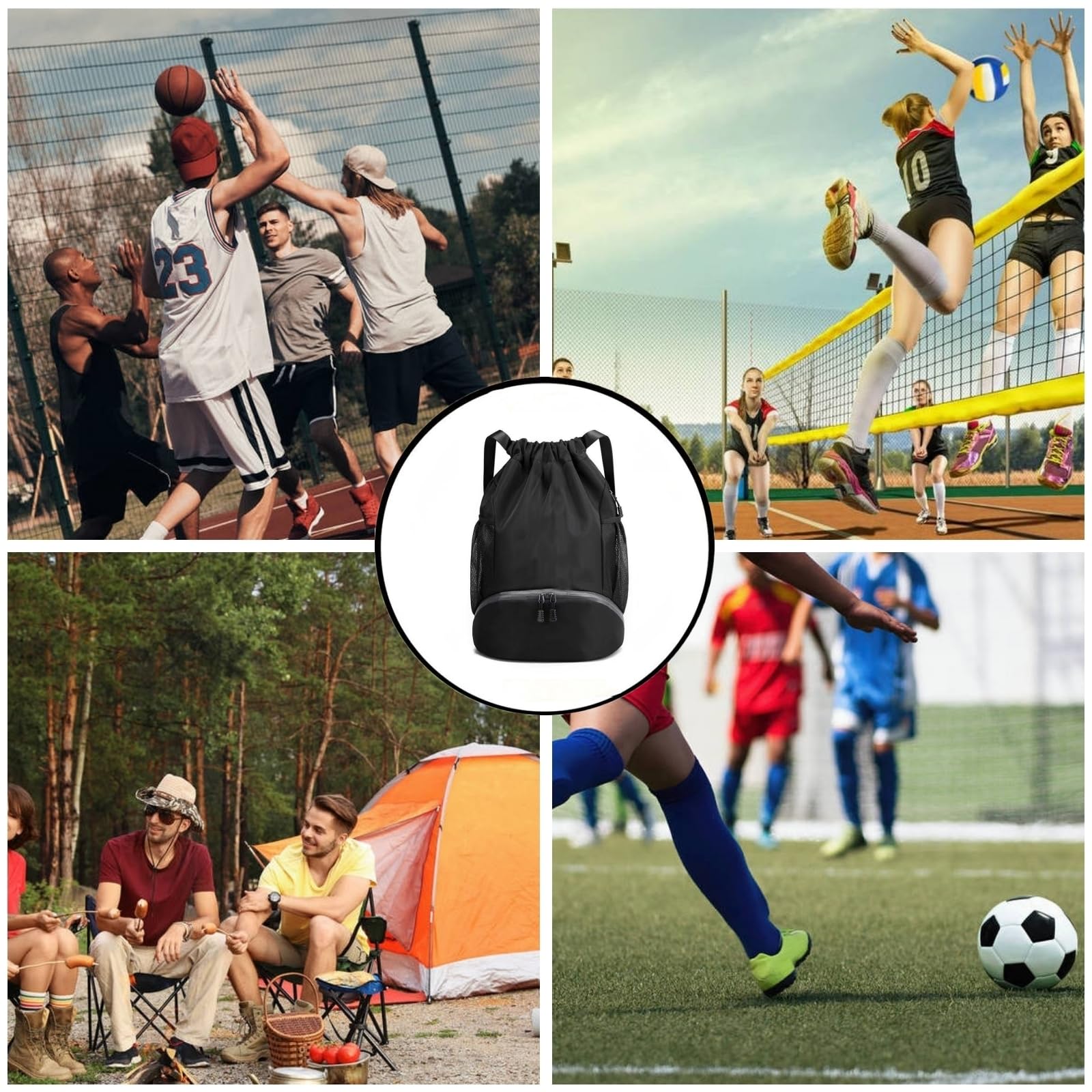 Best Soccer Backpack for Men & Women - Durable Gym, Basketball, Volleyball & Football Drawstring Bag with Ball Compartment (Black) - Perfect for Sports Practice, Travel & School
