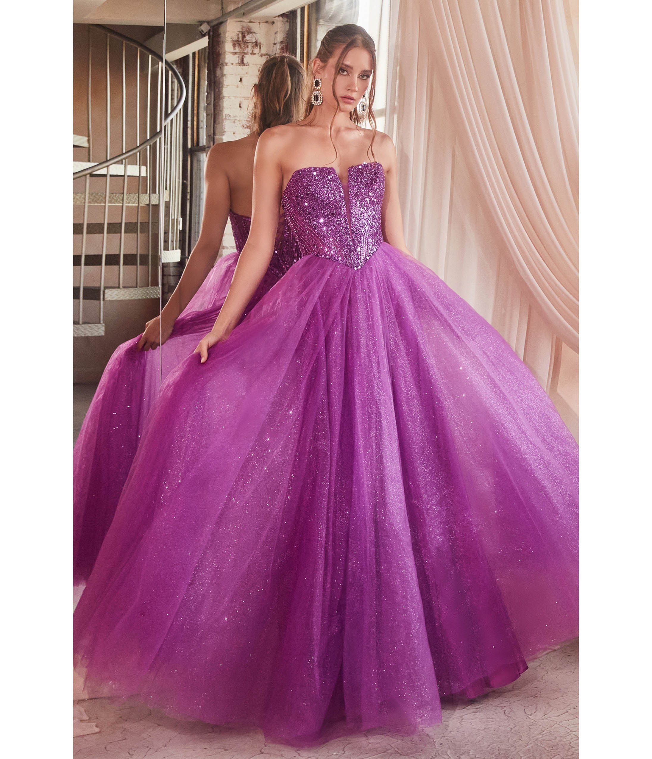 Cinderella Divine Amethyst Glitter Bodice & Tulle Prom Ball Gown - Elegant Formal Evening Gown for Prom, Homecoming, Quinceañera & Special Occasions