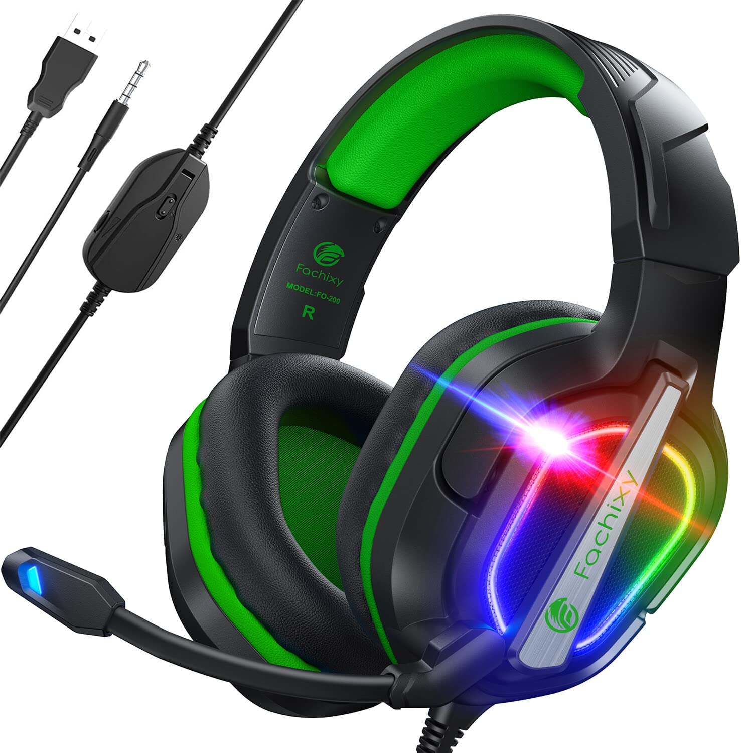 FC200 Gaming Headset with Microphone - Noise Cancelling Over-Ear Headphones for PC, PS4, PS5, Xbox One, Switch & Mac - 3.5mm Jack & RGB Lights - Perfect for Gaming, Streaming & Online Classes
