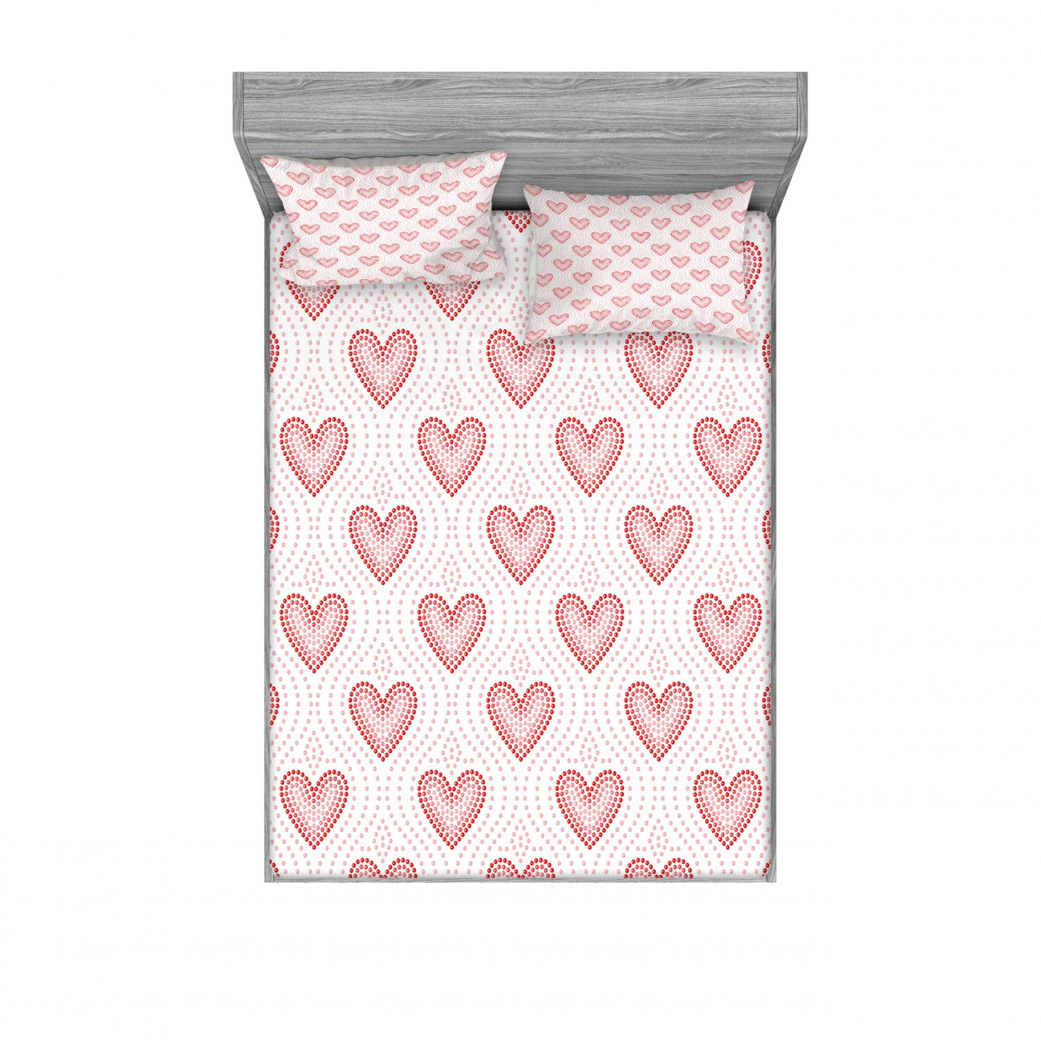 Ambesonne 2-Piece King Size Fitted Sheet Set with 4 Pillow Shams - Elegant Dotted Heart Pattern in Blush Cream Red | Luxury Bedding Decor for Master Bedroom & Guest Room